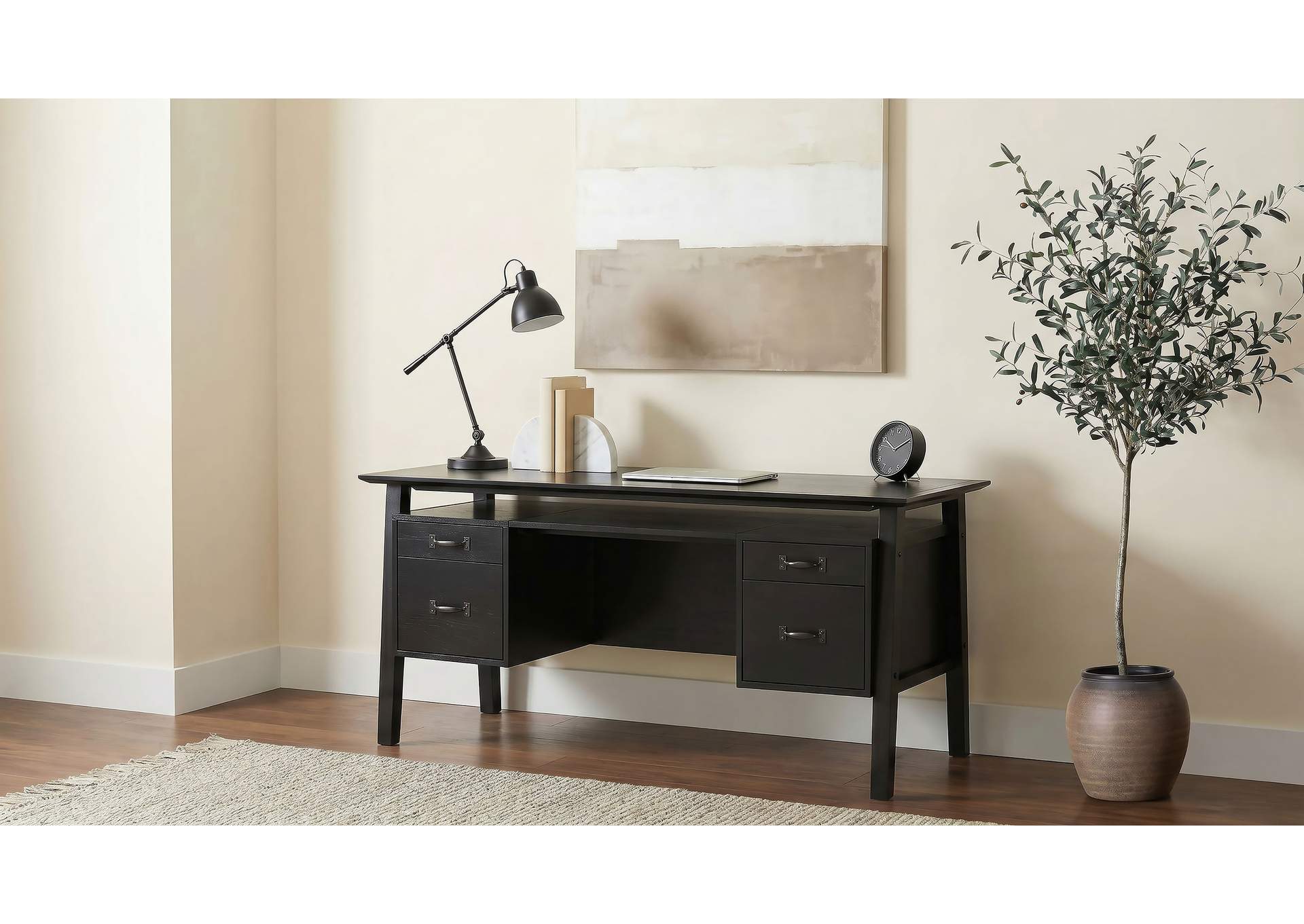 Goodson 64-inch 4-Drawer Double Pedestal Computer Desk Black image 3