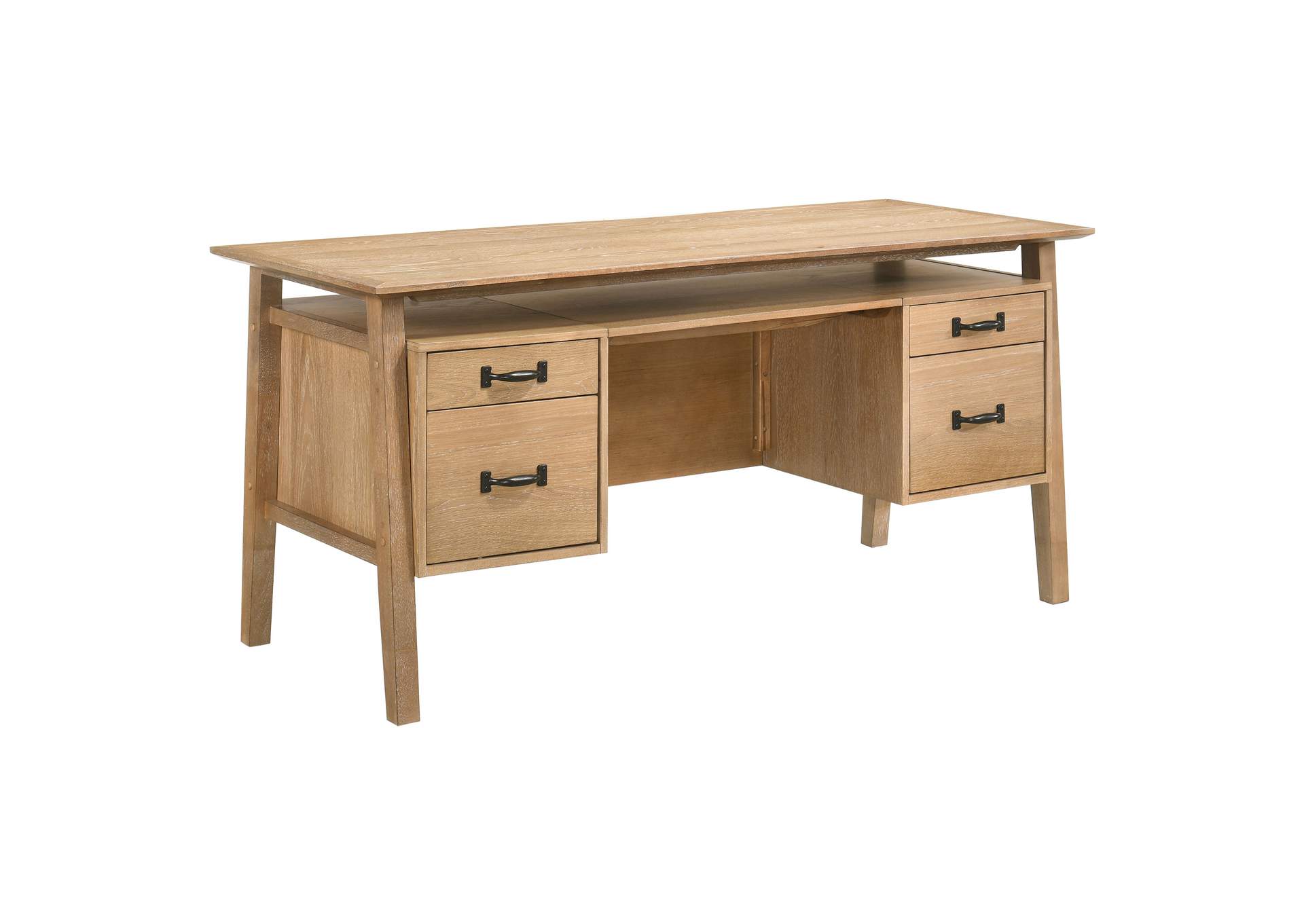 Goodson 64-inch 4-Drawer Double Pedestal Computer Desk Distressed Light Brown image 5