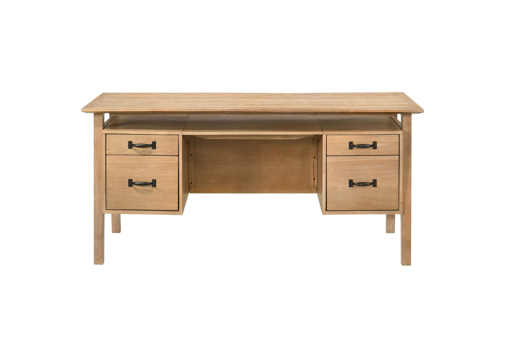 Goodson 64-inch 4-Drawer Double Pedestal Computer Desk Distressed Light Brown image 6