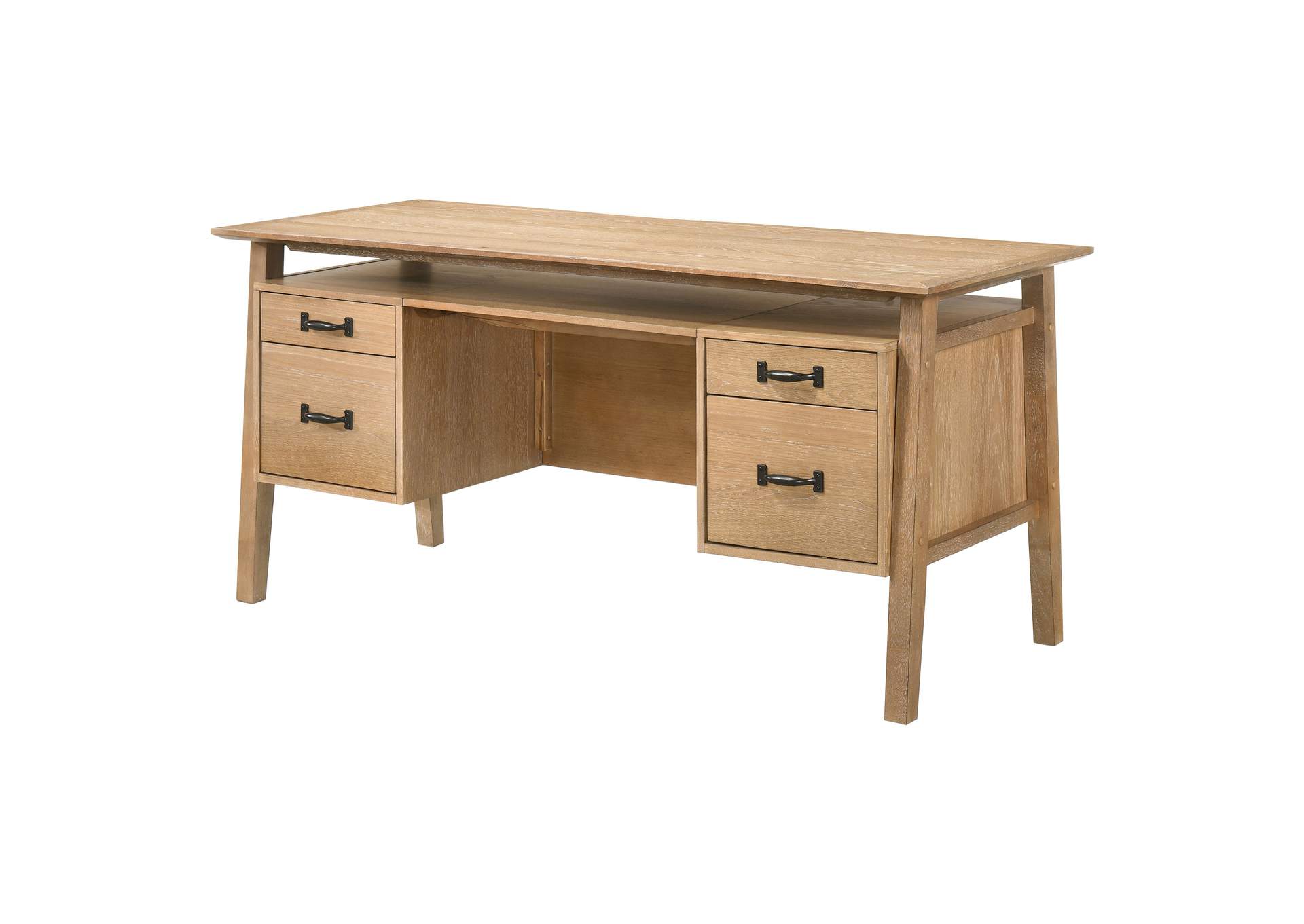 Goodson 64-inch 4-Drawer Double Pedestal Computer Desk Distressed Light Brown image 7