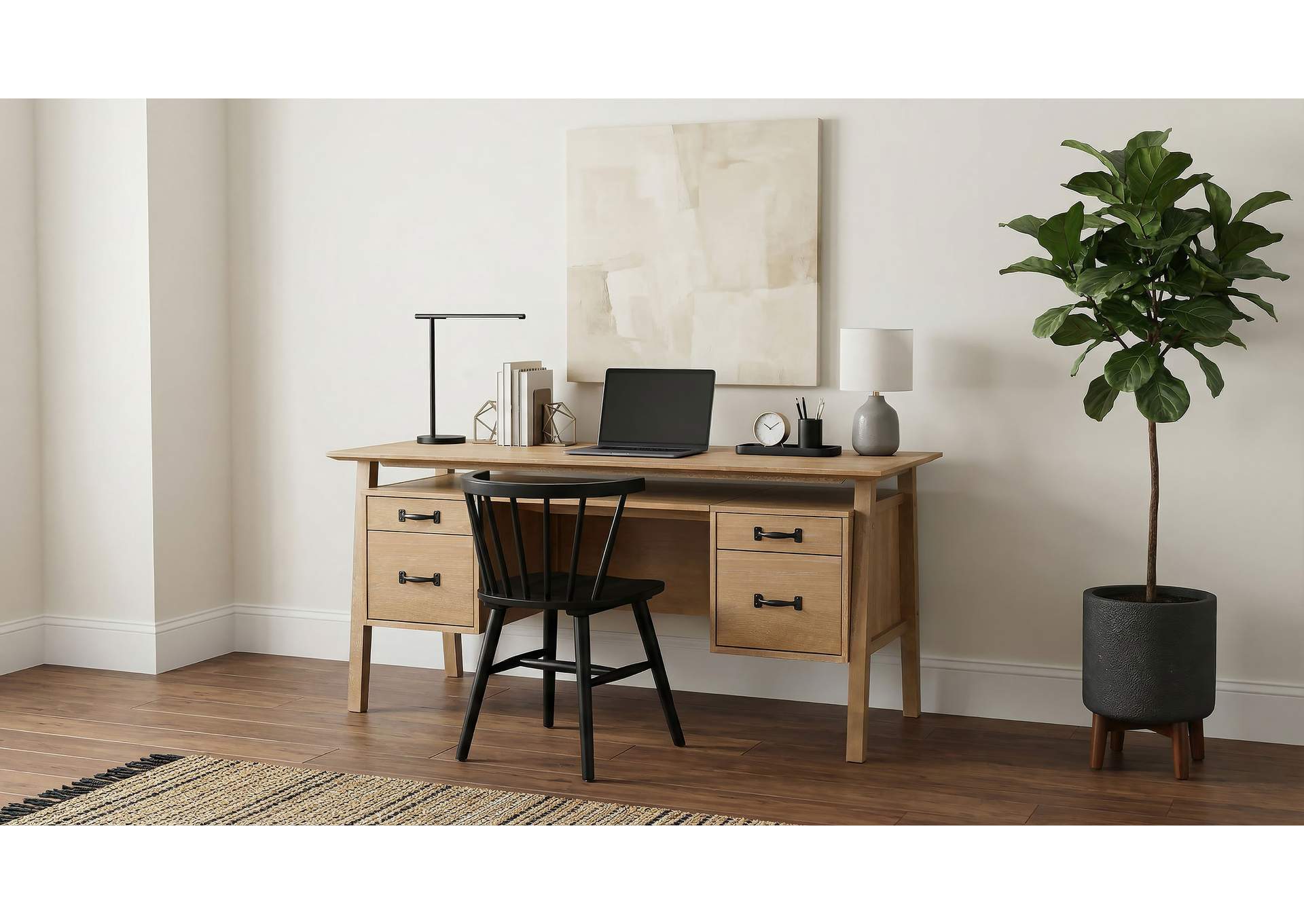 Goodson 64-inch 4-Drawer Double Pedestal Computer Desk Distressed Light Brown image 17