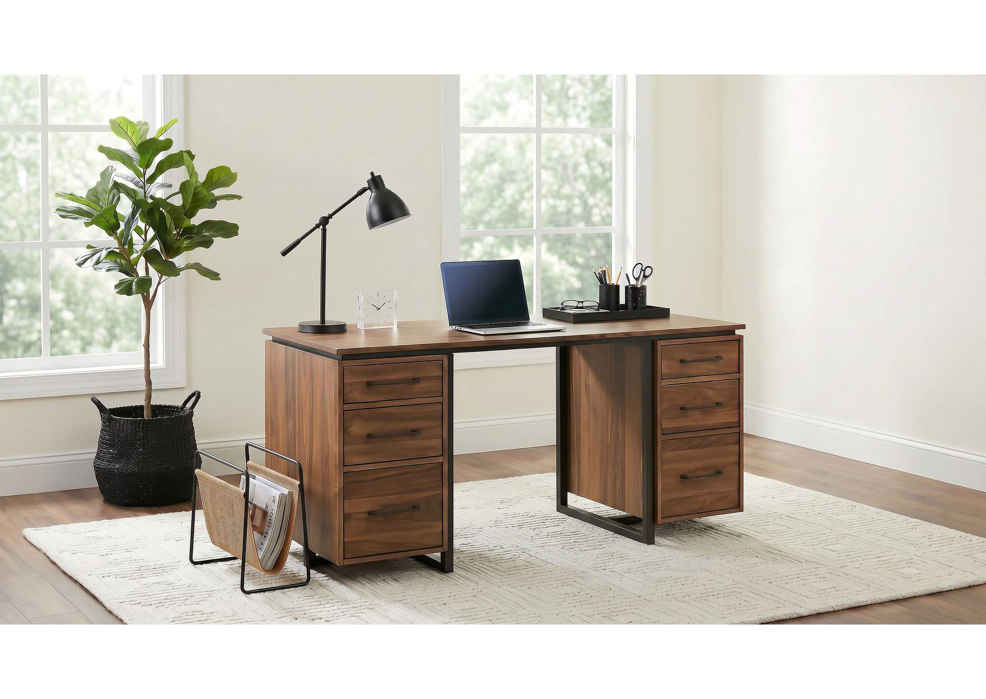Berhalter 6-Drawer Double Pedestal File Computer Desk image 3