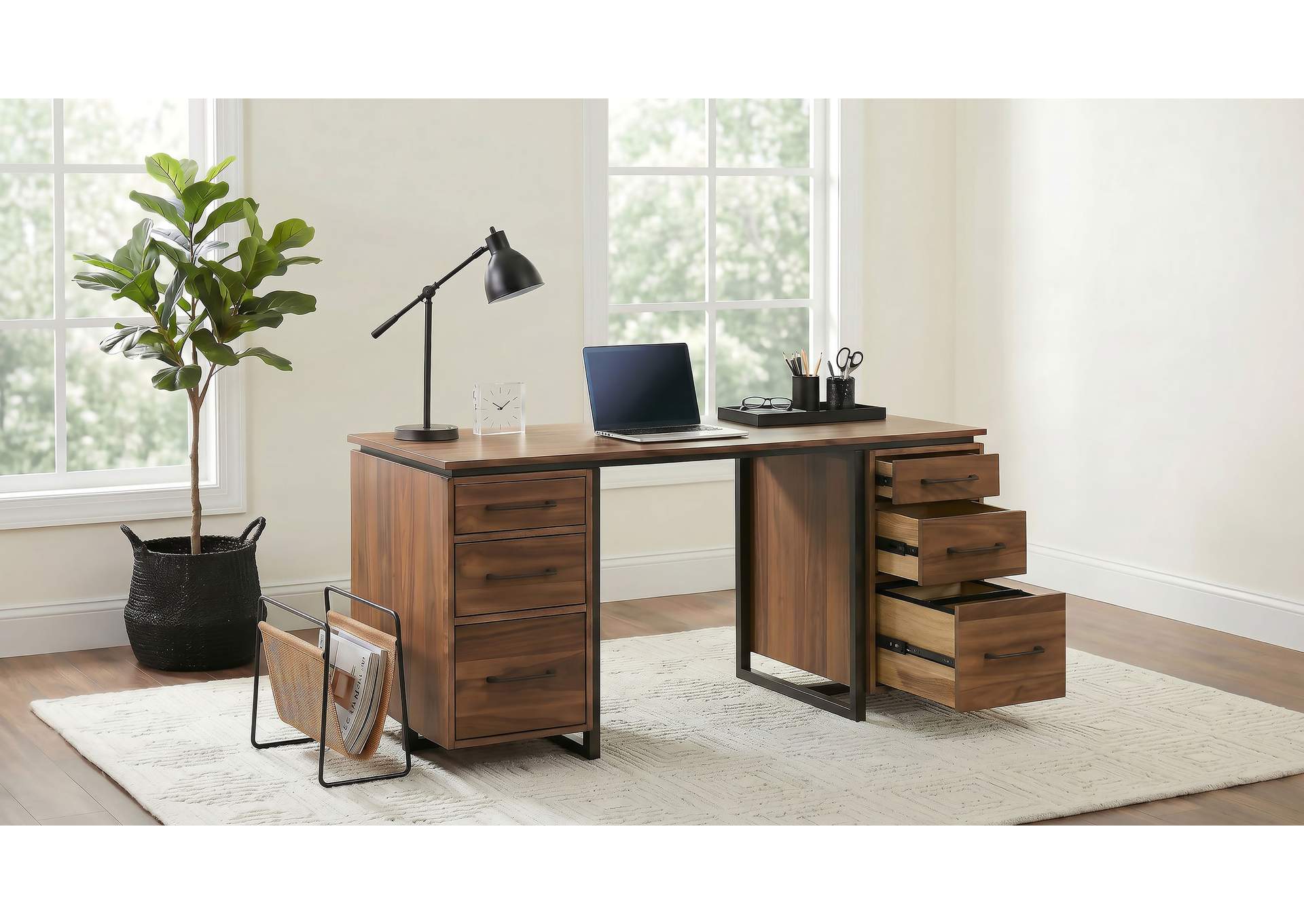 Berhalter 6-Drawer Double Pedestal File Computer Desk image 4