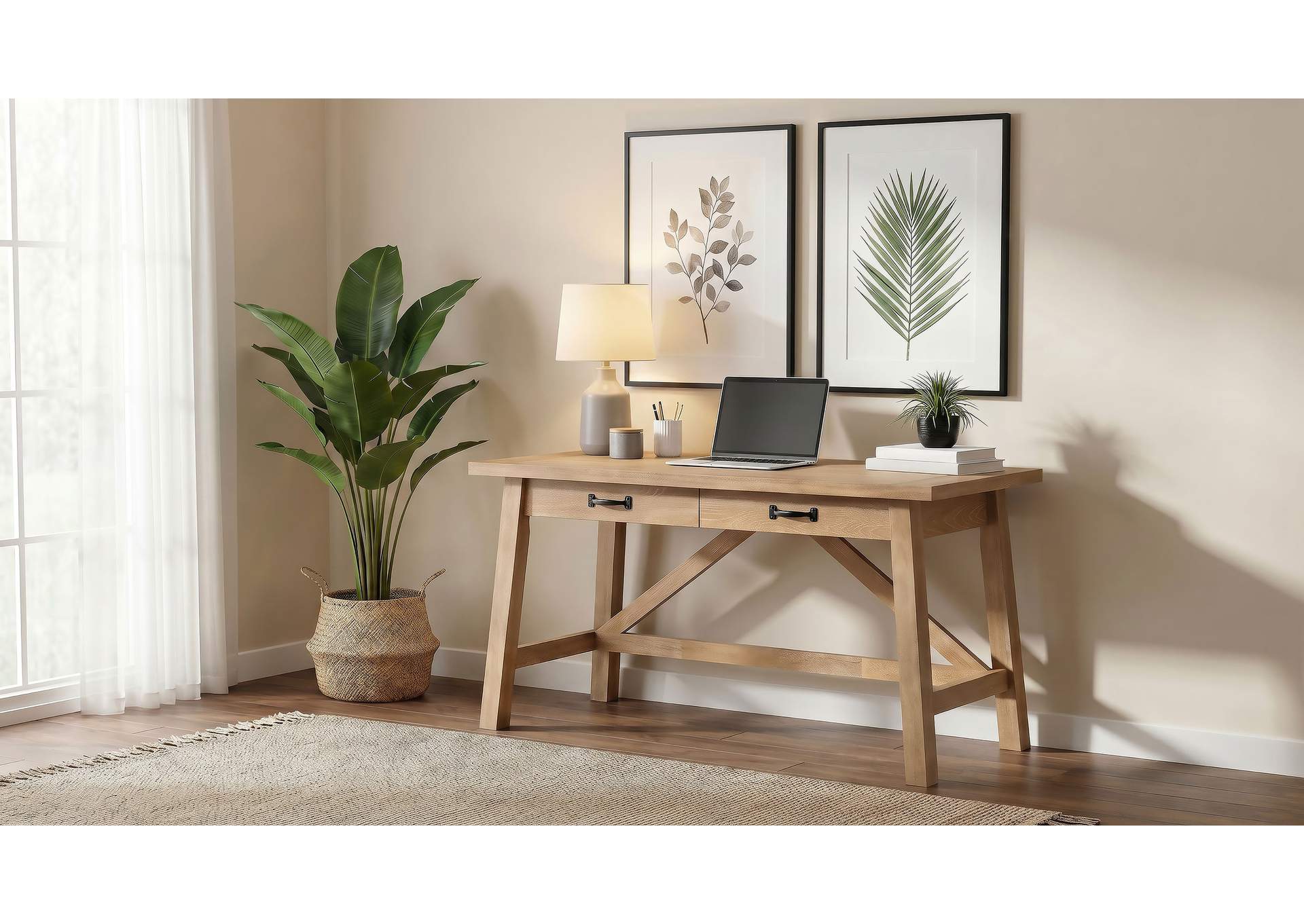 Fabian 54-inch 2-drawer Computer Writing Desk Distressed Light Brown image 3