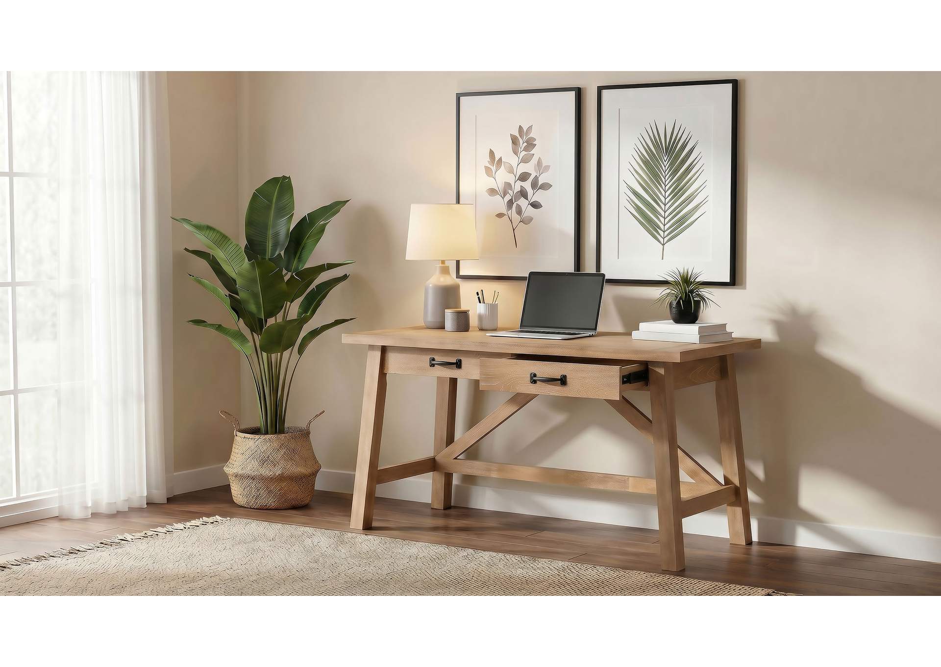 Fabian 54-inch 2-drawer Computer Writing Desk Distressed Light Brown image 4