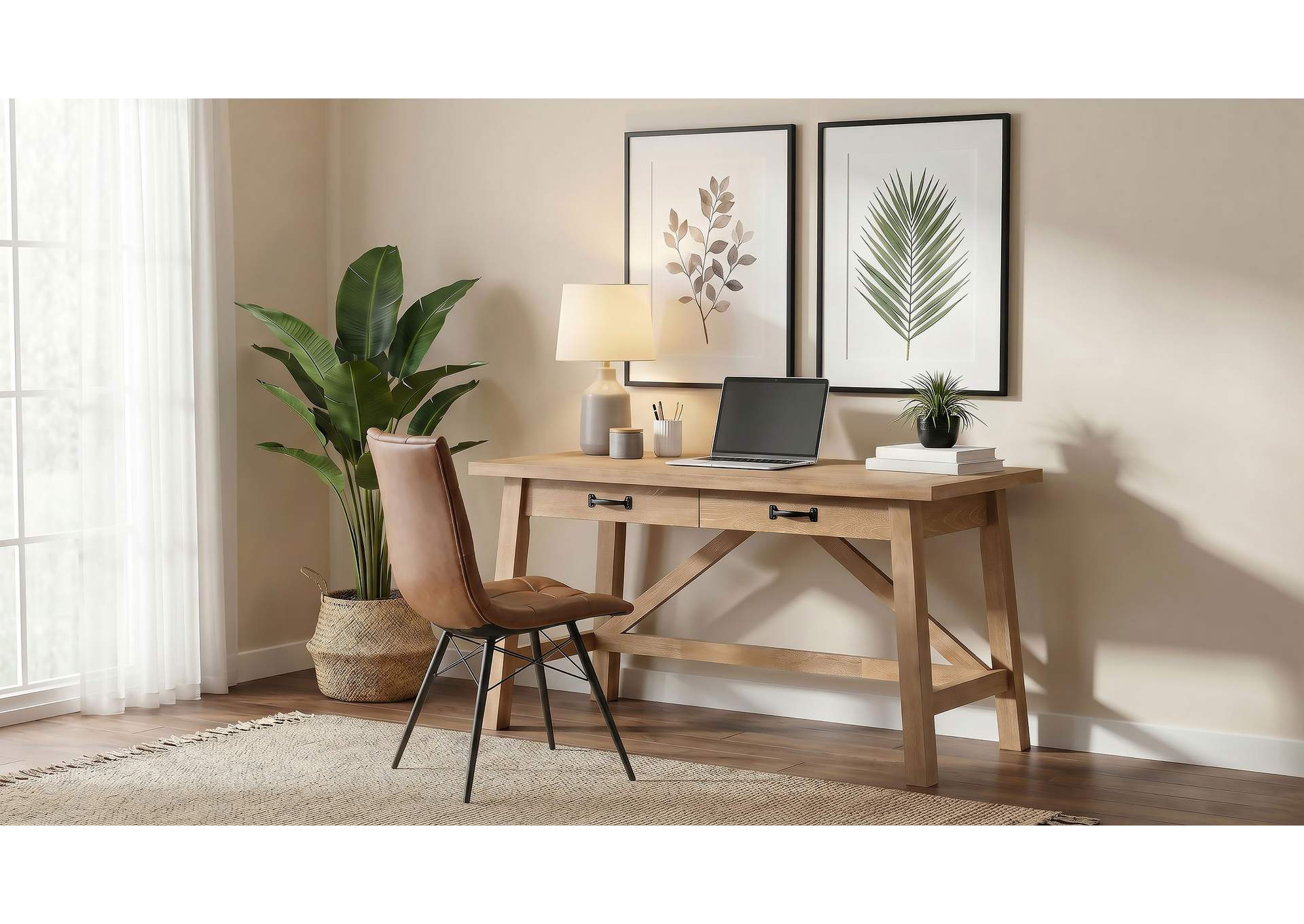 Fabian 54-inch 2-drawer Computer Writing Desk Distressed Light Brown image 17