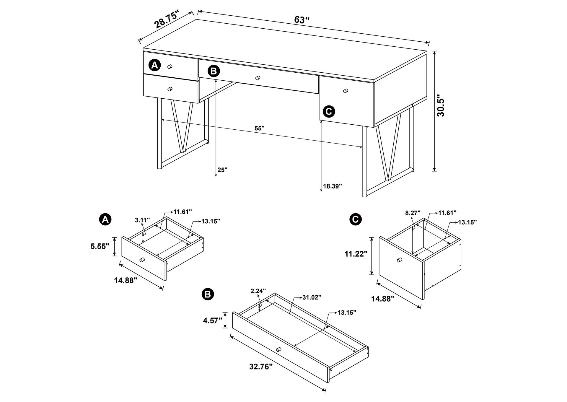 Analiese 63-inch 4-drawer Writing Desk Mango image 12
