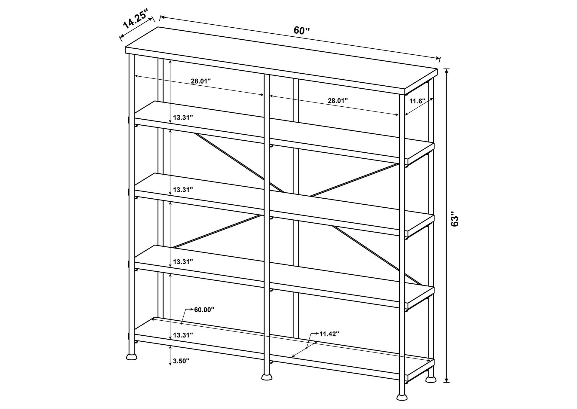 Analiese 63-inch 4-shelf Double Bookshelf Mango image 11