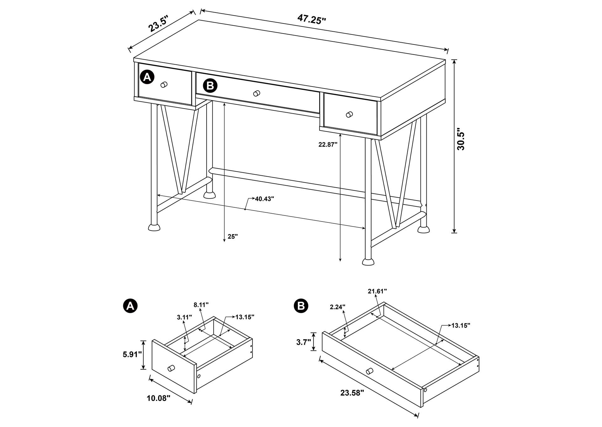 Analiese 47-inch 3-drawer Writing Desk Mango image 12