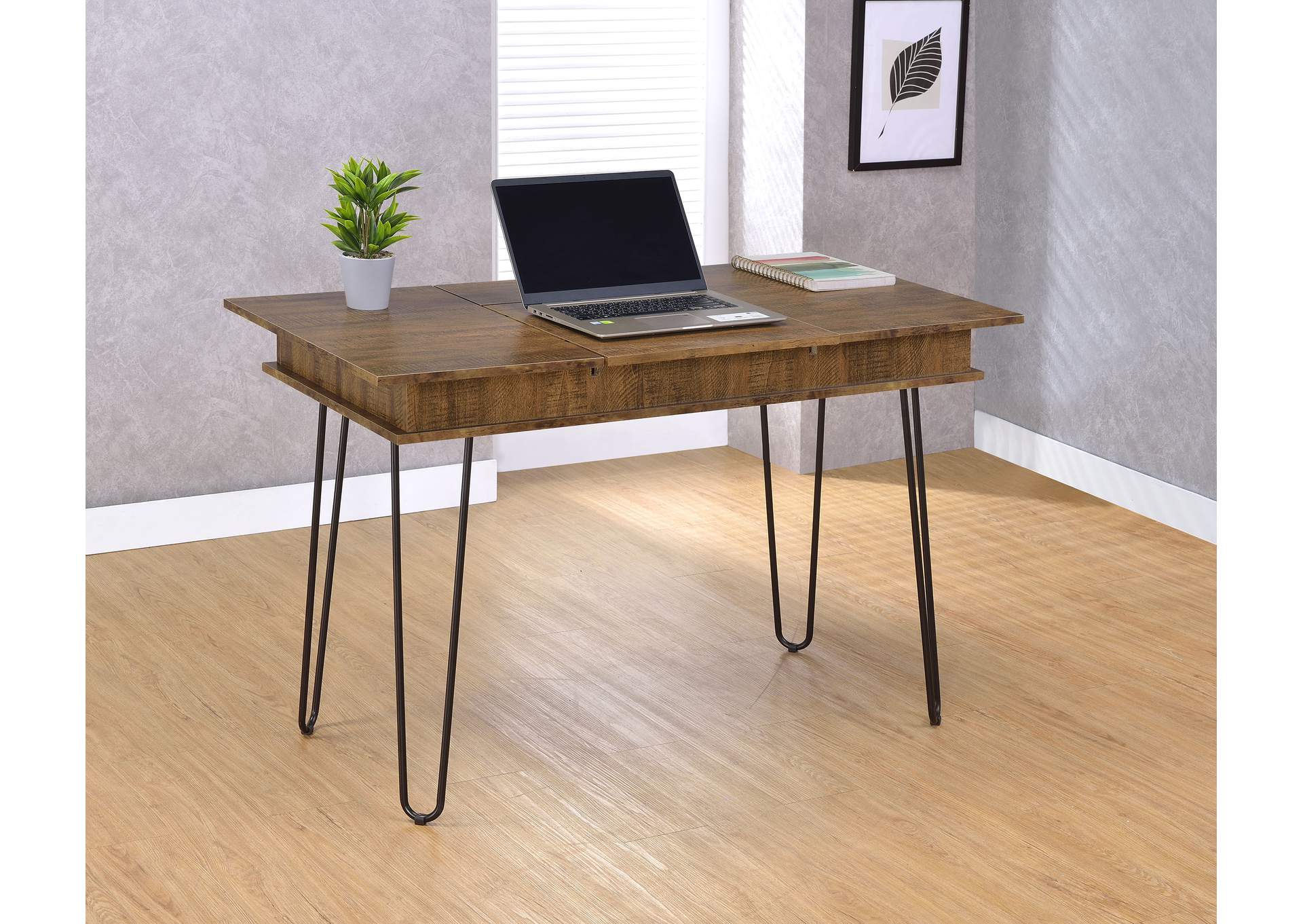 Sheeran Writing Desk with 4 Hidden Storages Rustic Amber