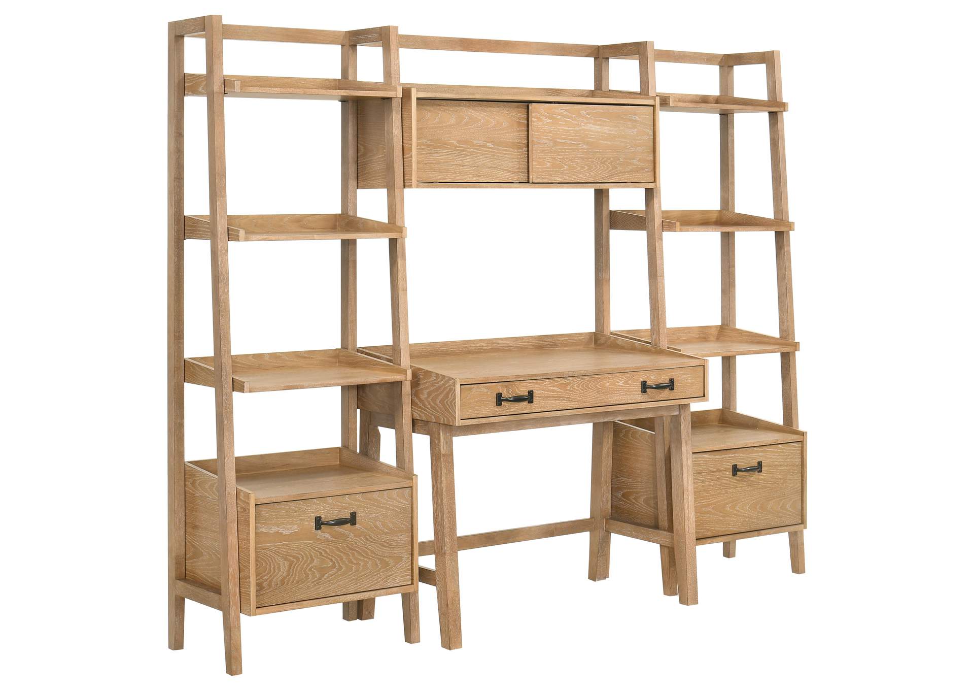 Fabian 4-piece Computer Desk and Bookshelf Set Distressed Light Brown image 1