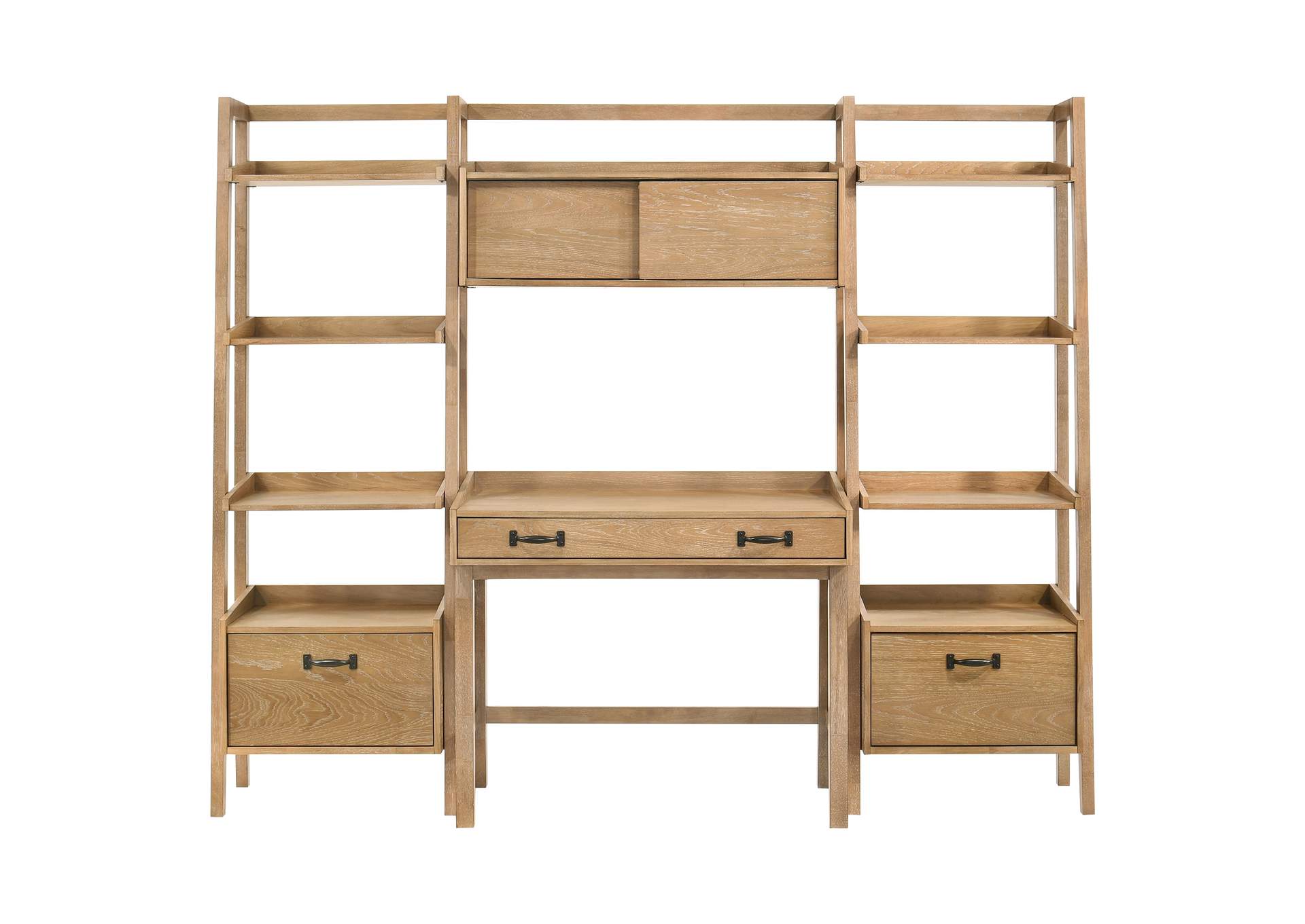 Fabian 4-piece Computer Desk and Bookshelf Set Distressed Light Brown image 6