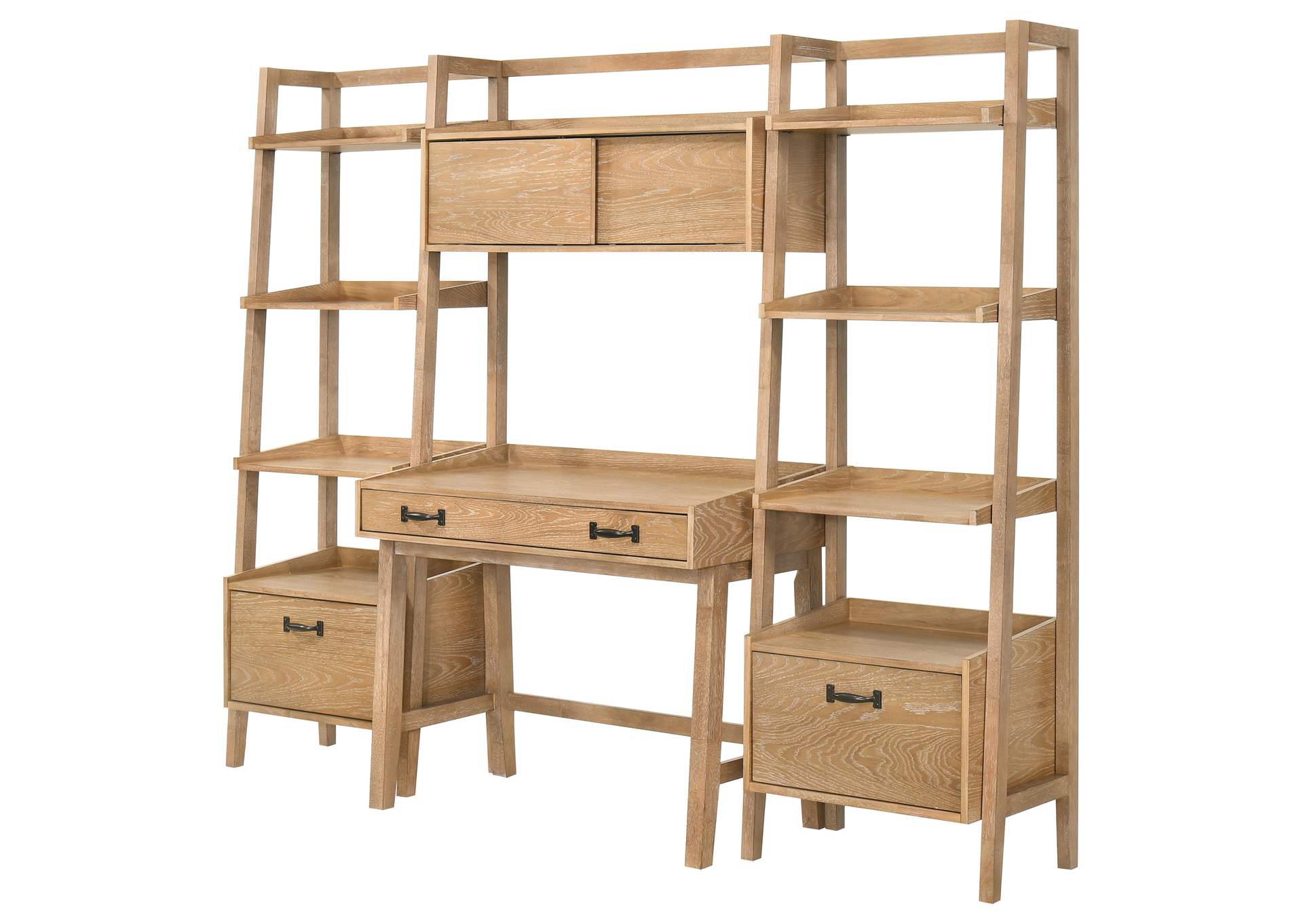 Fabian 4-piece Computer Desk and Bookshelf Set Distressed Light Brown image 7