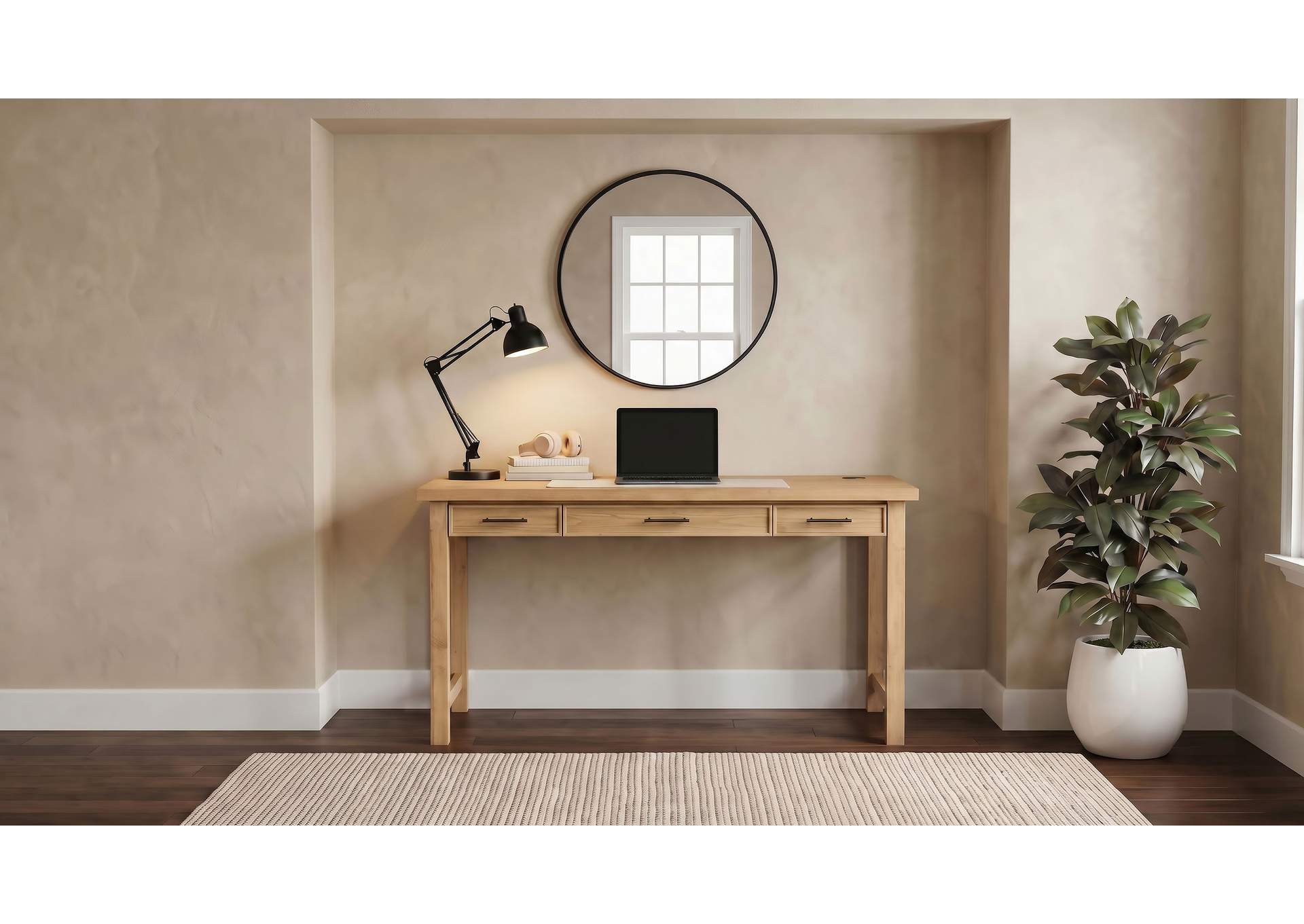 Vermes 55-inch 3-drawer Writing Desk with Power Outlet Light Ash image 3