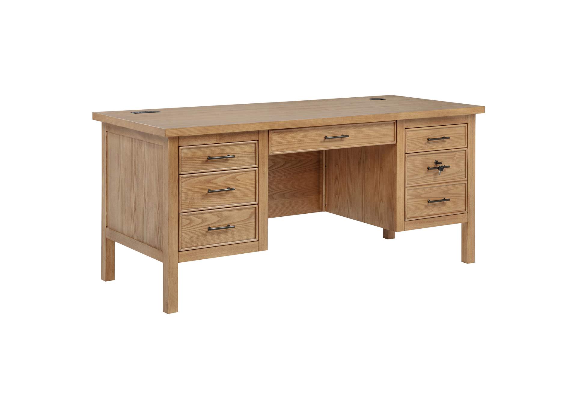 Vermes 66-inch 7-drawer Computer Desk with Power Outlet Light Ash image 17