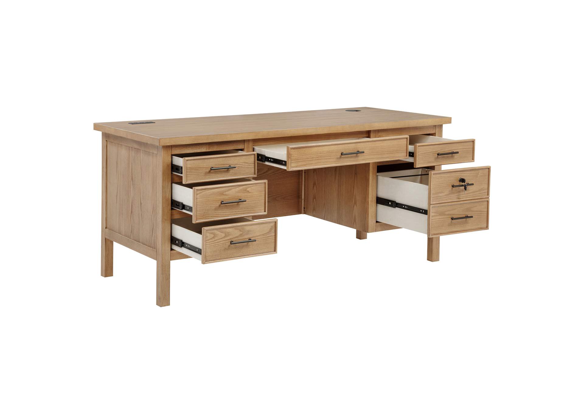 Vermes 66-inch 7-drawer Computer Desk with Power Outlet Light Ash image 16