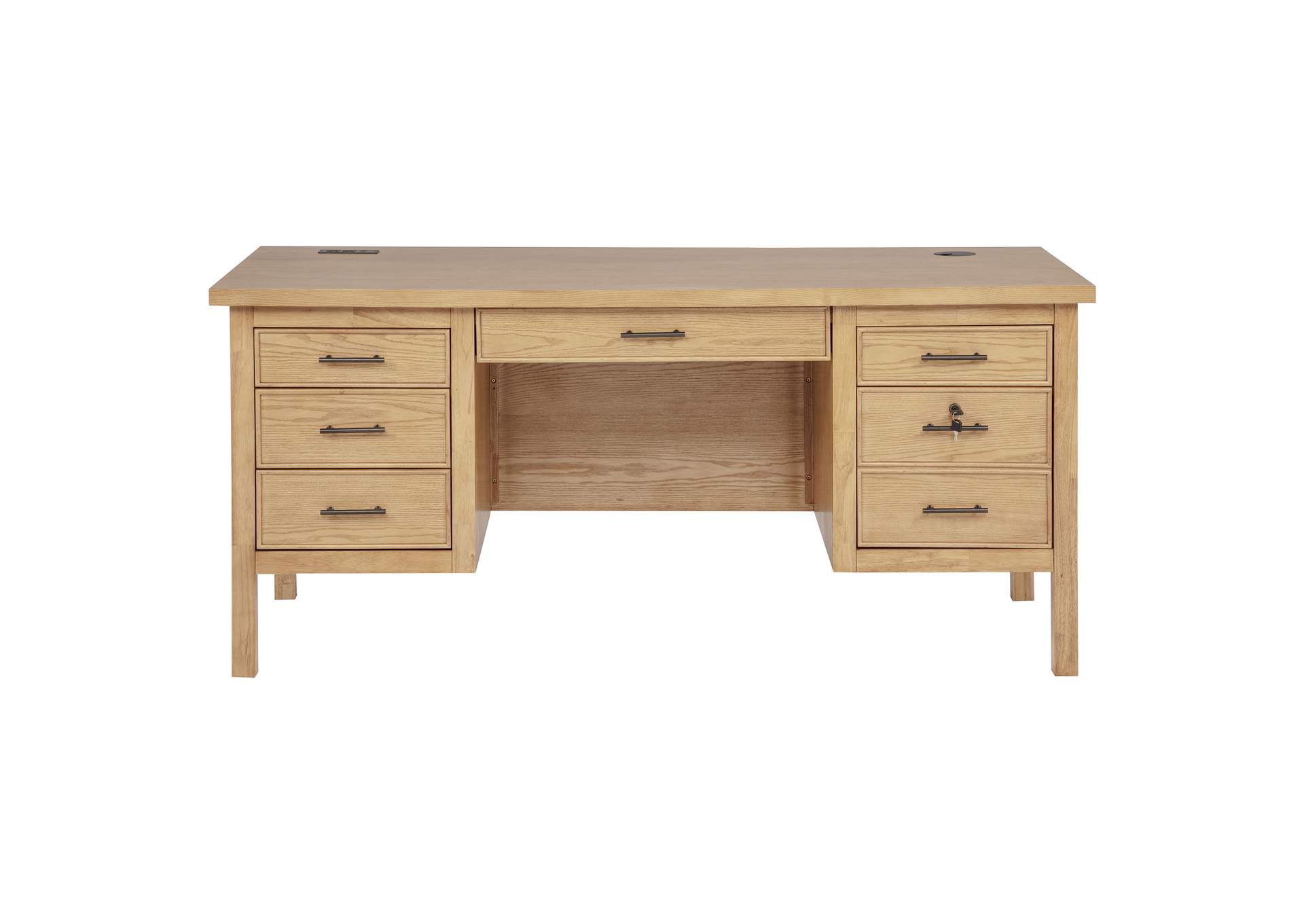 Vermes 66-inch 7-drawer Computer Desk with Power Outlet Light Ash image 15