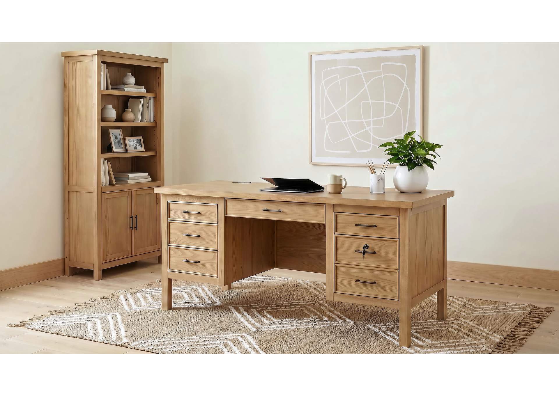 Vermes 66-inch 7-drawer Computer Desk with Power Outlet Light Ash image 5