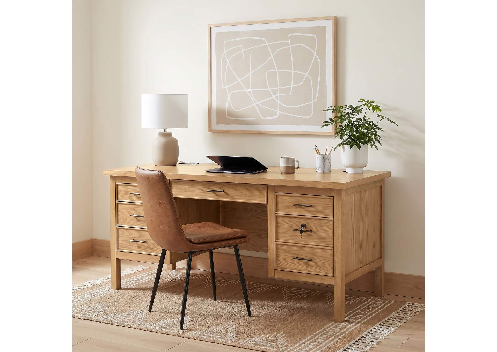 Vermes 66-inch 7-drawer Computer Desk with Power Outlet Light Ash image 4