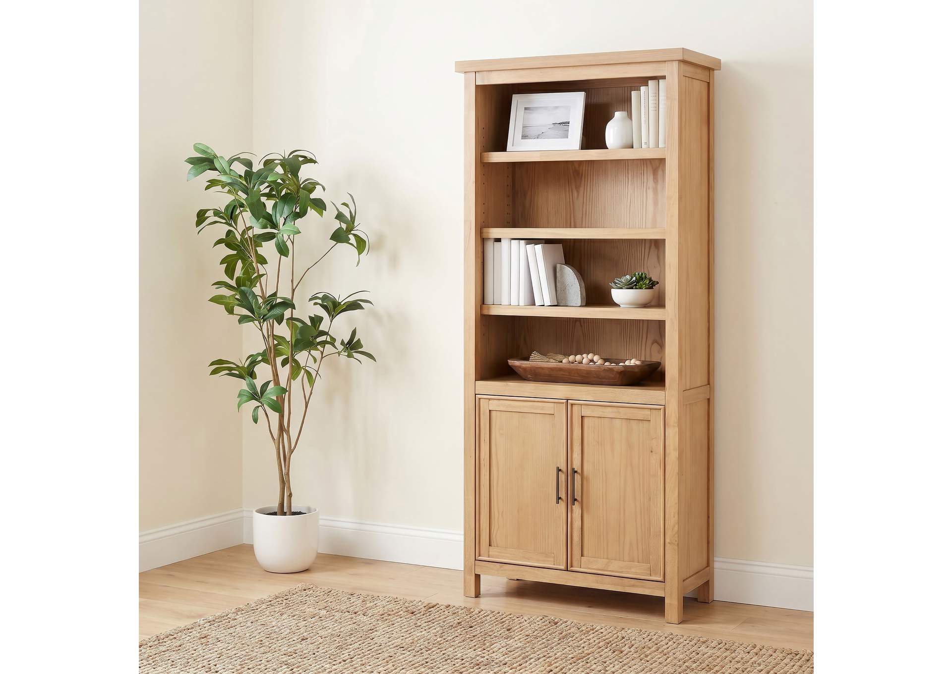 Vermes 72-inch 2-door Home Office Cabinet Bookcase Light Ash image 3
