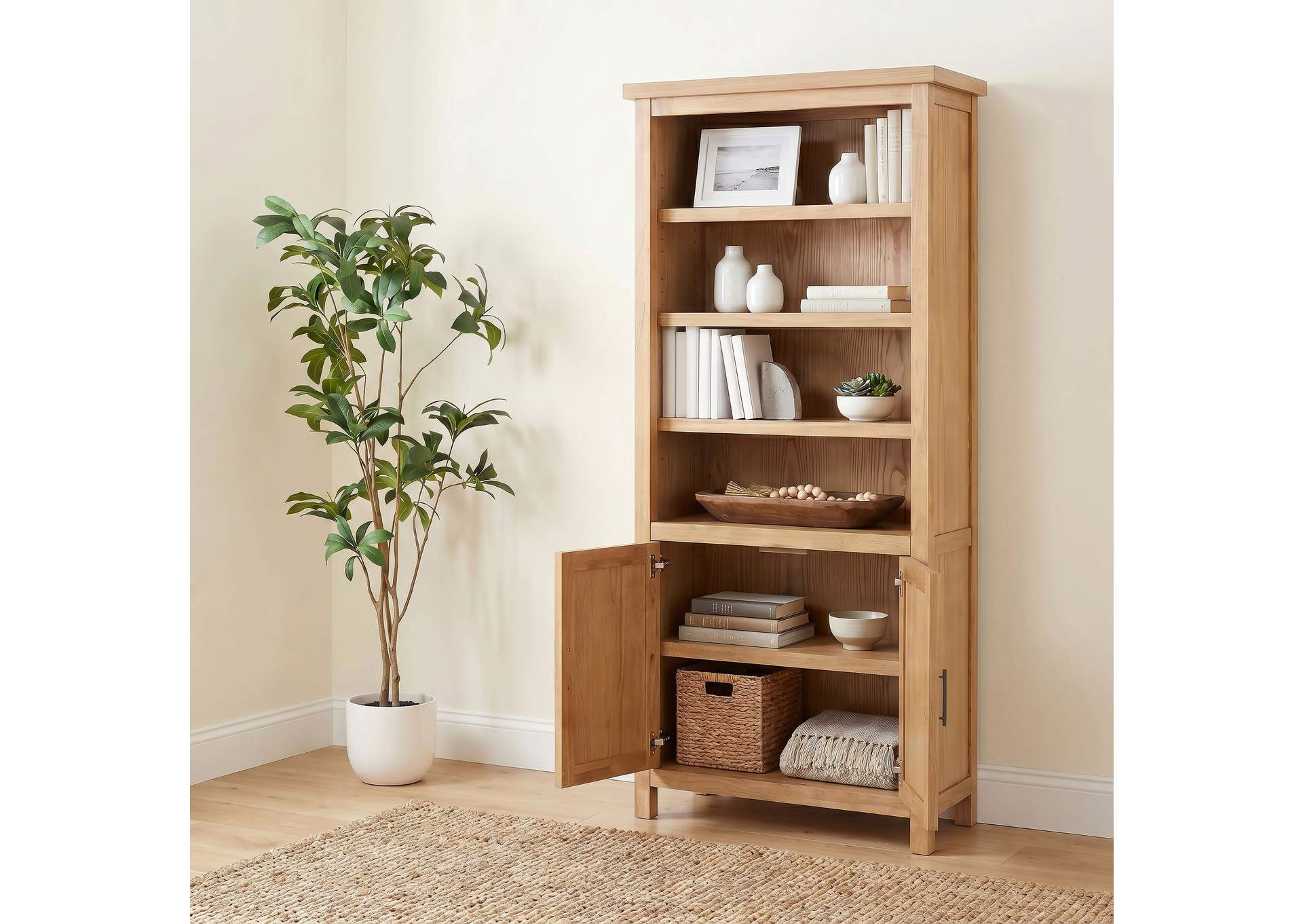 Vermes 72-inch 2-door Home Office Cabinet Bookcase Light Ash image 1
