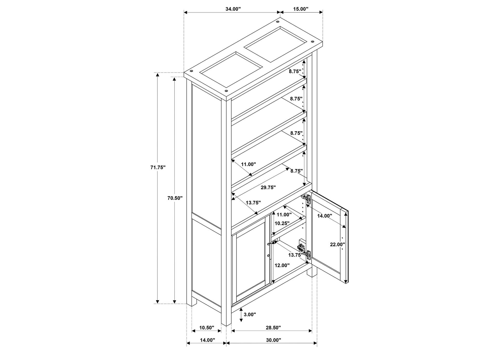 Vermes 72-inch 2-door Home Office Cabinet Bookcase Light Ash image 17