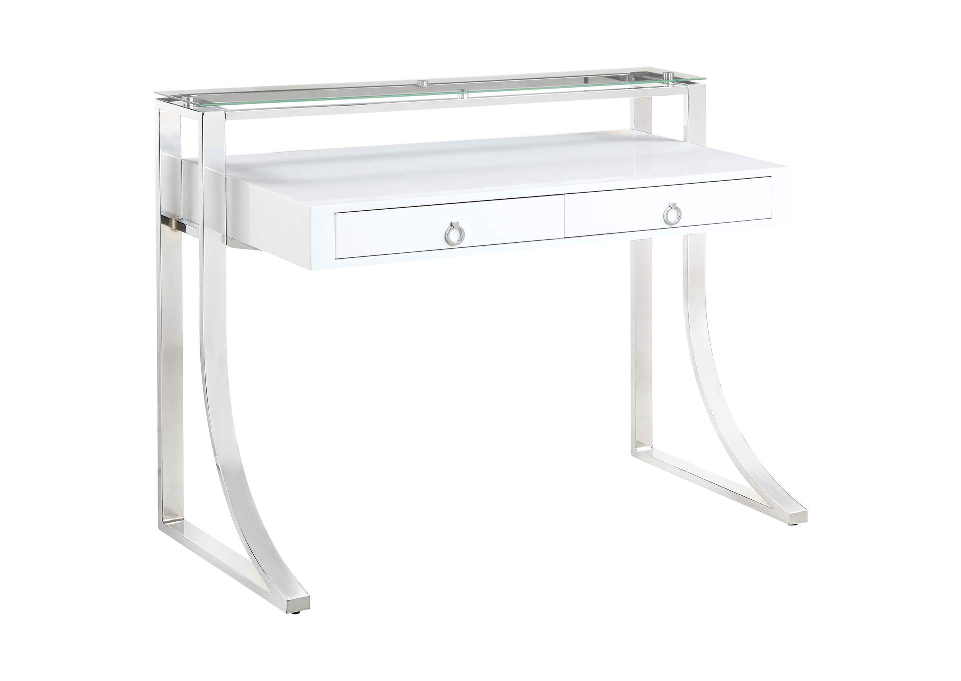 Gemma 48-inch 2-drawer Writing Desk White High Gloss