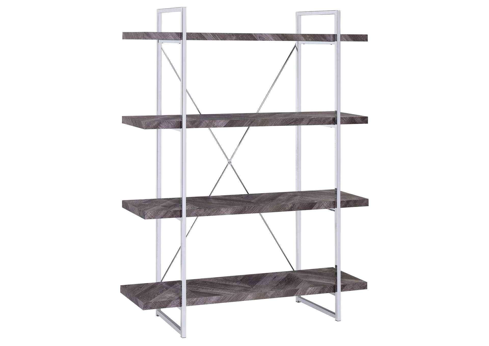 Grimma 4-shelf Bookcase Rustic Grey Herringbone