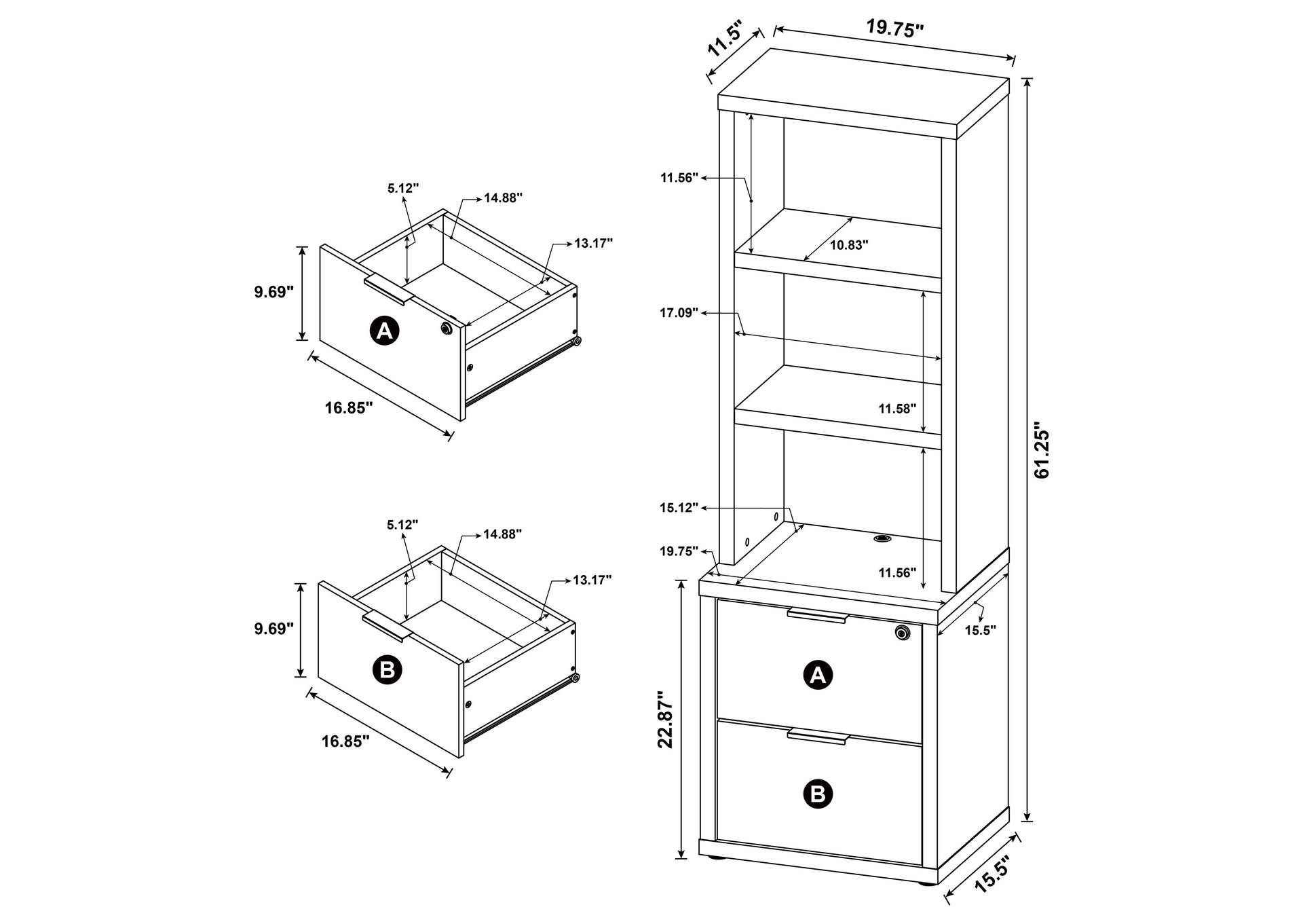 Westpark 3-piece Wall Unit Bookcase Set with USB Dark Pine image 15