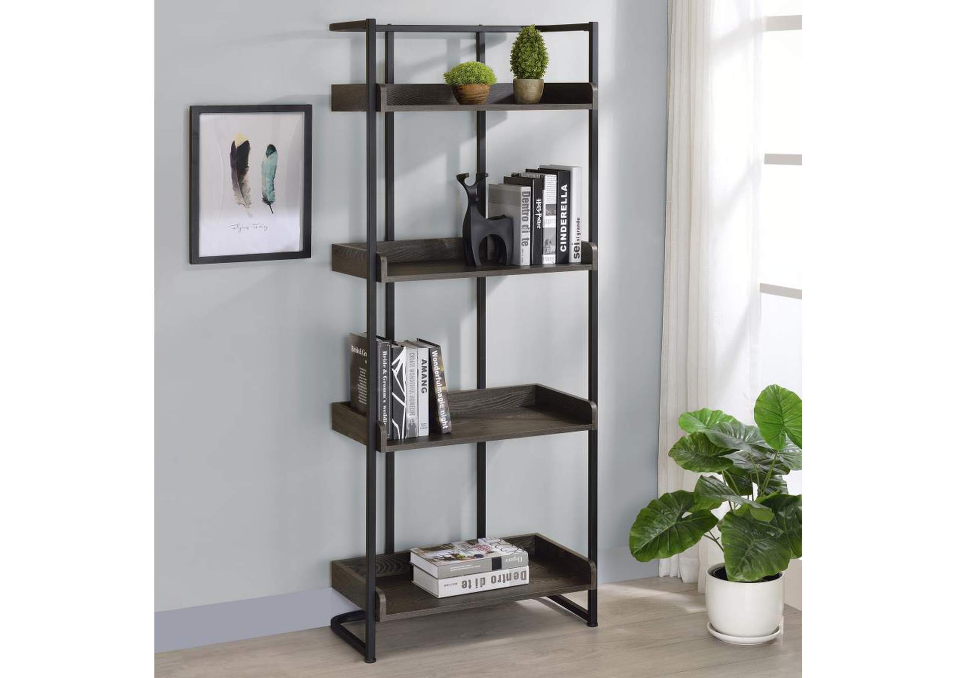Ember 4shelf Bookcase Dark Oak and Sandy Black