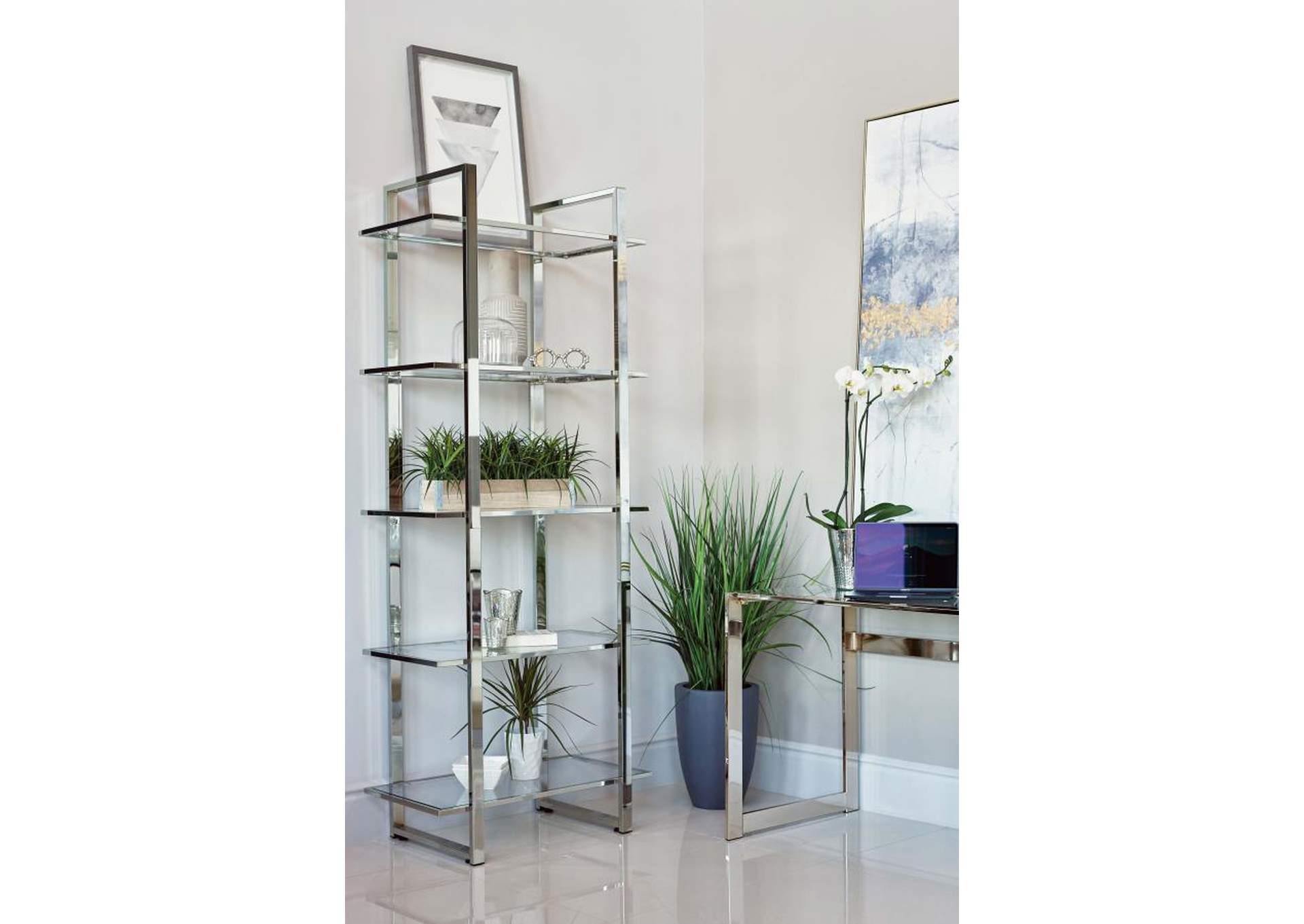 Hartford Glass Shelf Bookcase Chrome