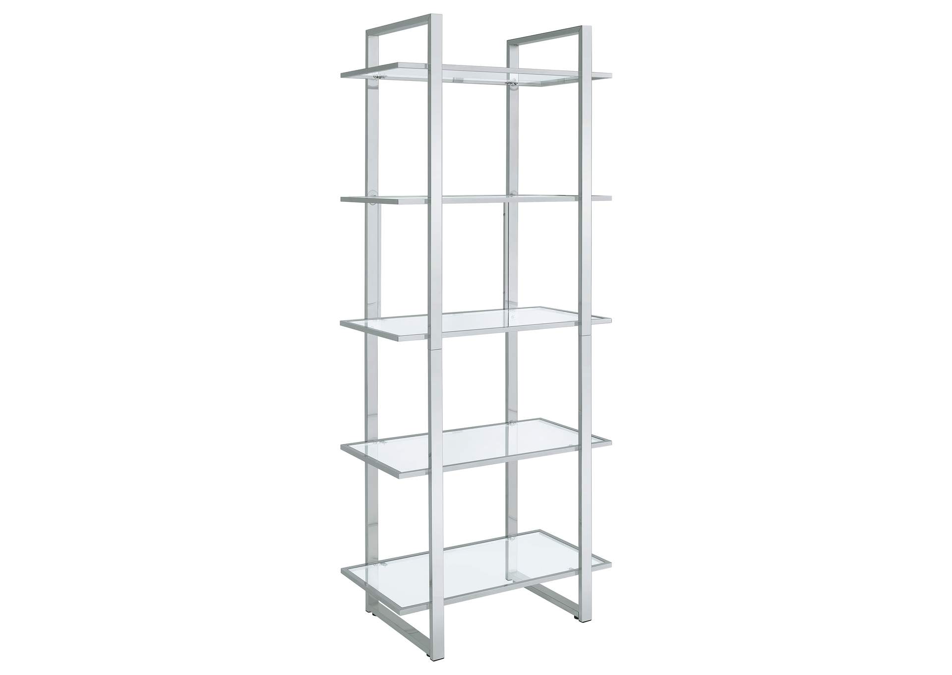 Hartford 79-inch 5-shelf Glass Bookshelf Chrome
