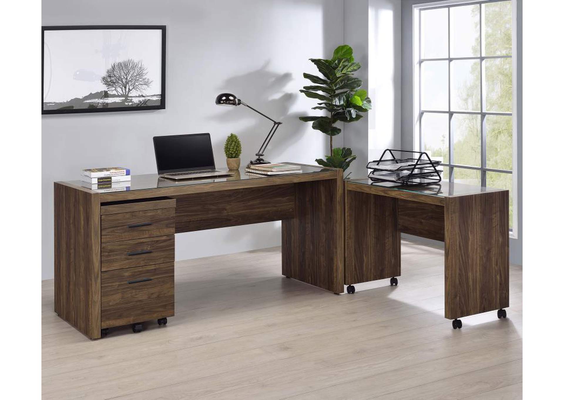 Luetta 3-piece Office Desk Set Aged Walnut image 1