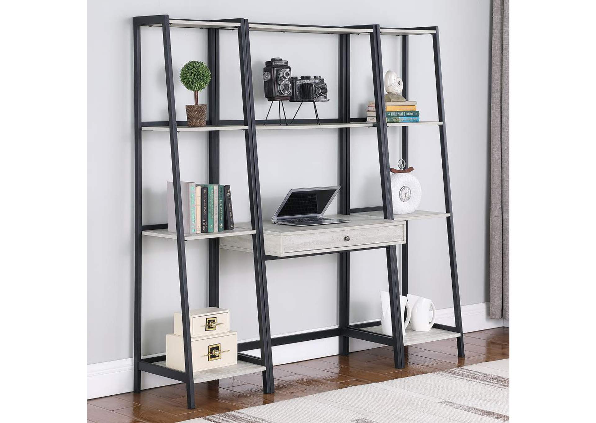 Pinckard 3-piece Ladder Desk Set Grey Stone Herringbone and Black image 1