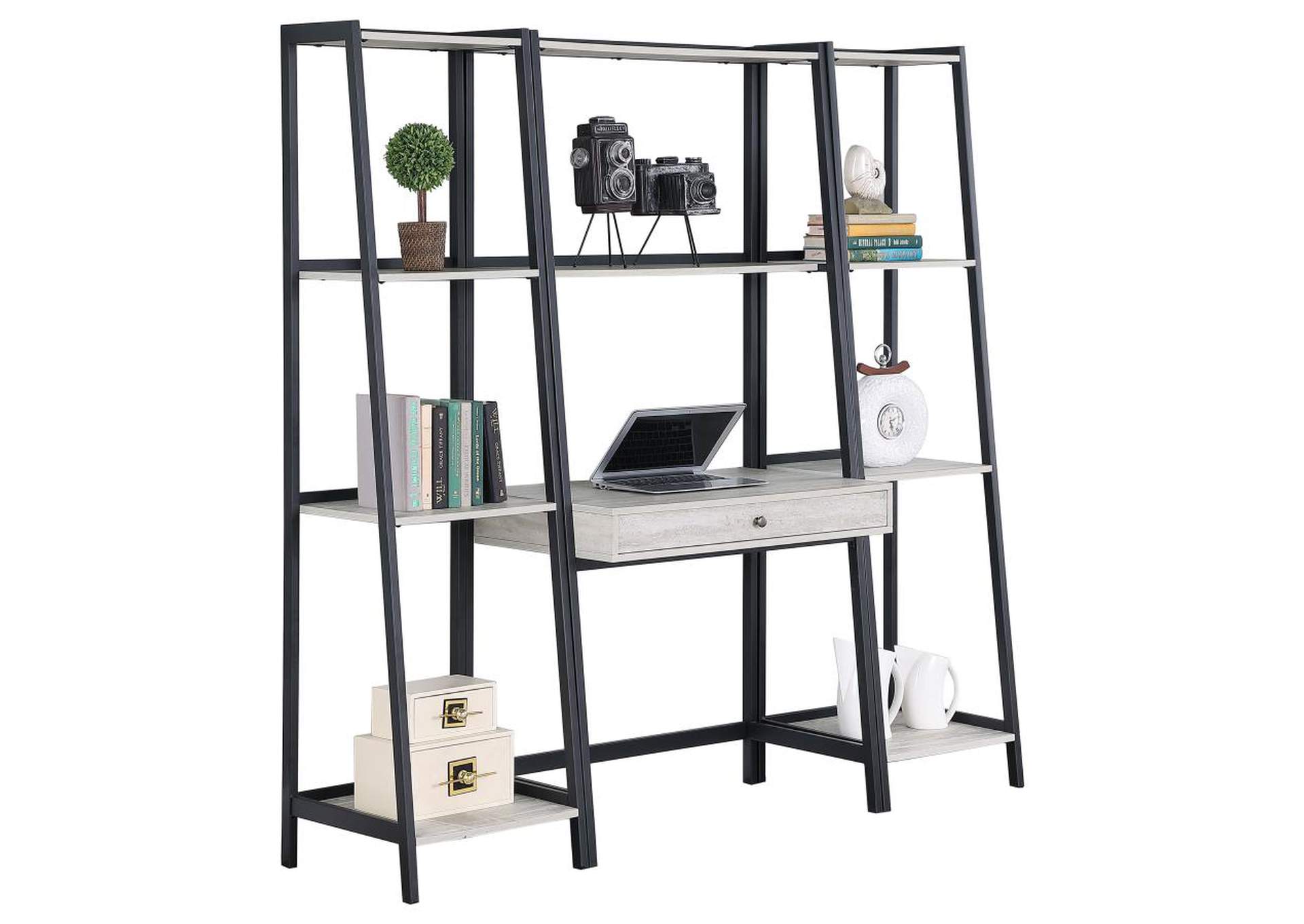 Pinckard 3-piece Ladder Desk Set Grey Stone Herringbone and Black image 3