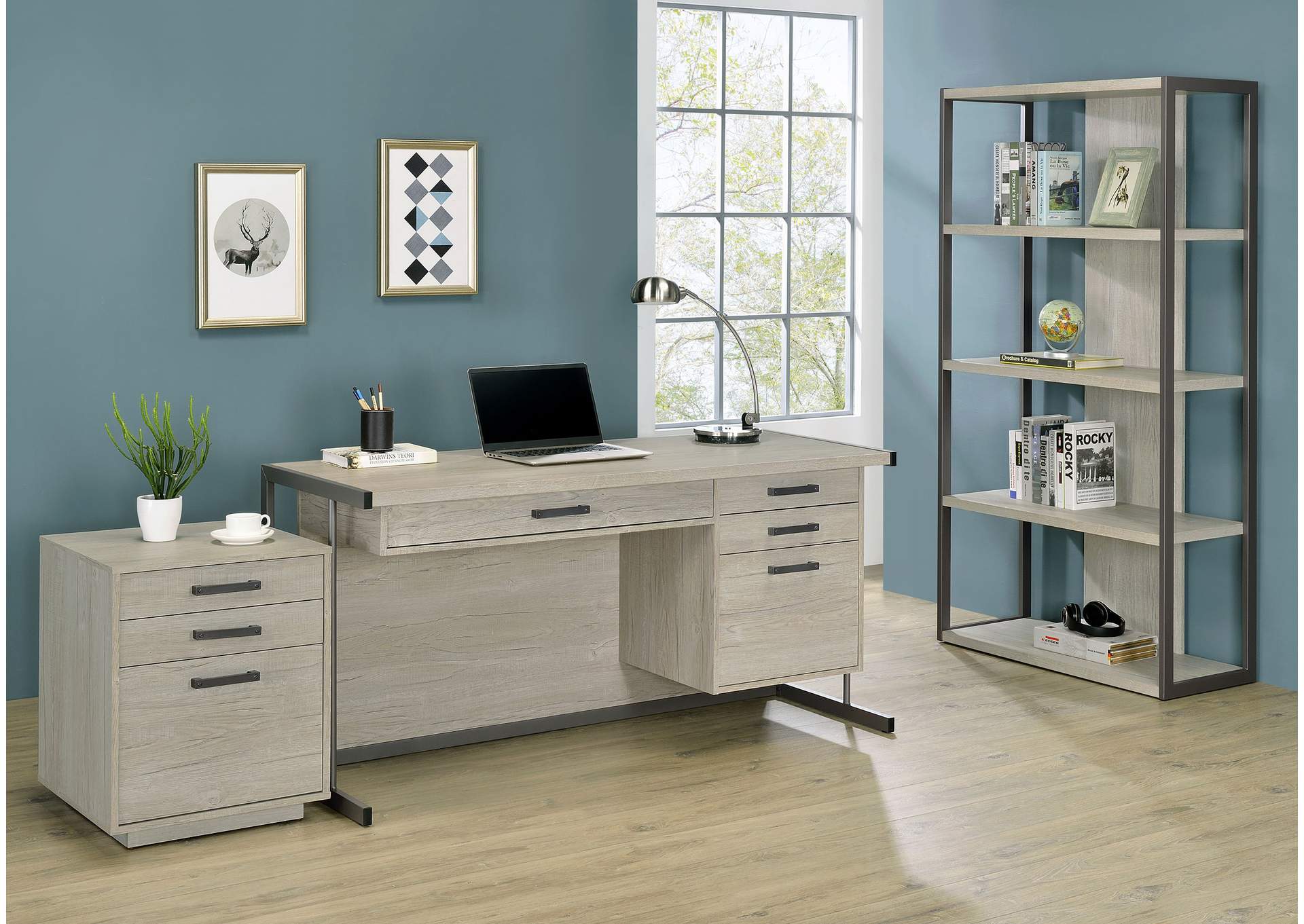 Loomis 60-inch 4-drawer Computer Desk Whitewashed Grey