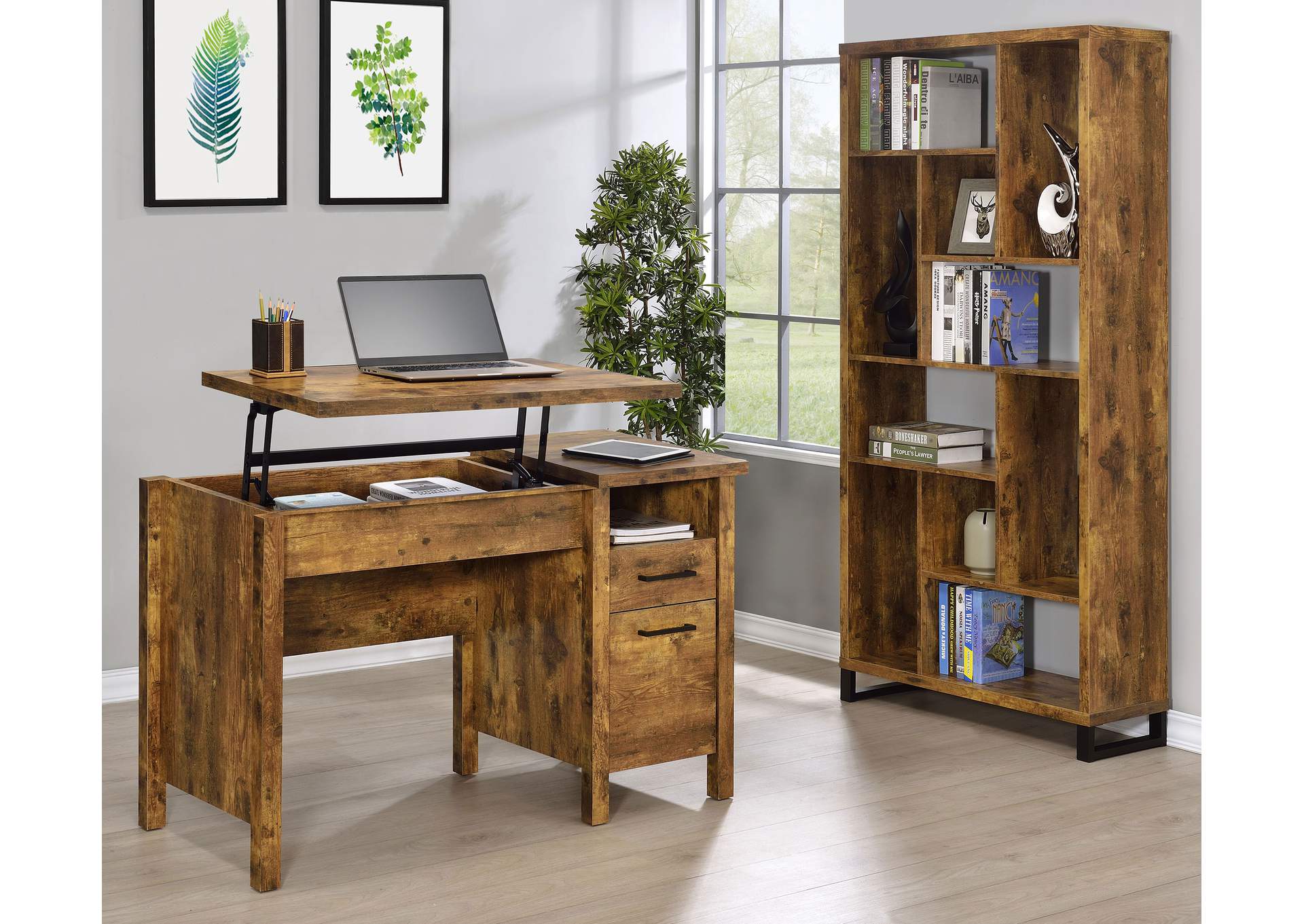 Delwin 47-inch 2-drawer Lift Top Computer Desk Rustic Nutmeg