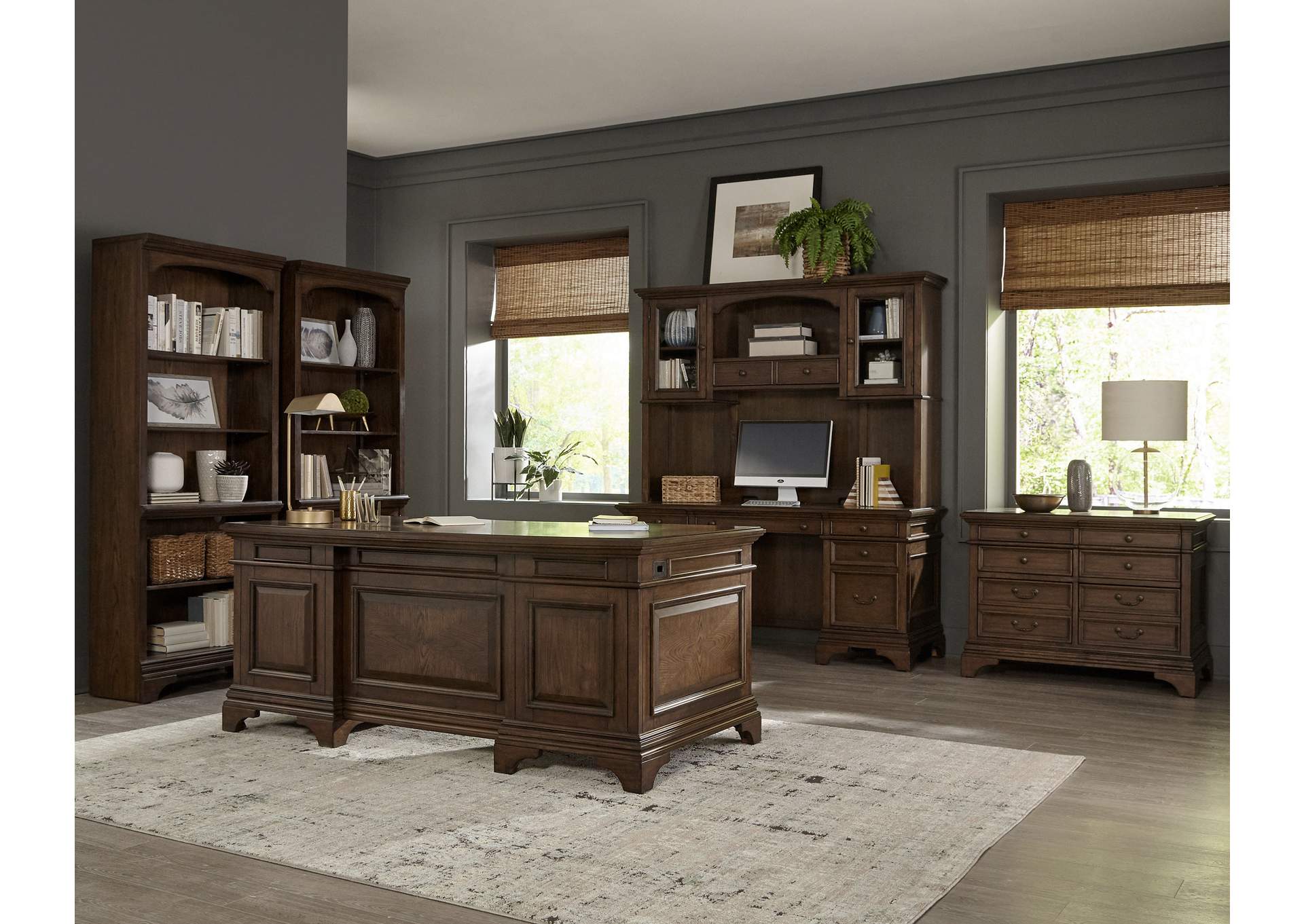 Hartshill 66-inch 5-drawer Credenza with Hutch Burnished Oak image 5