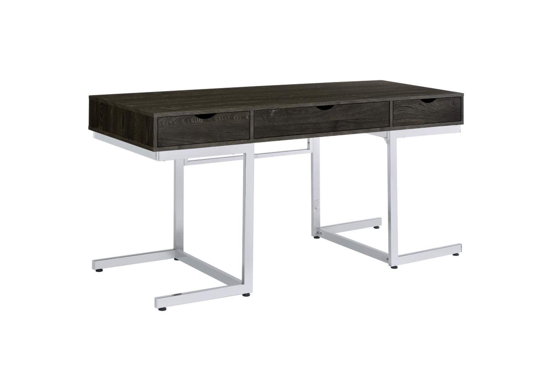 Noorvik 3-piece Writing Desk Set Dark Oak and Chrome image 4