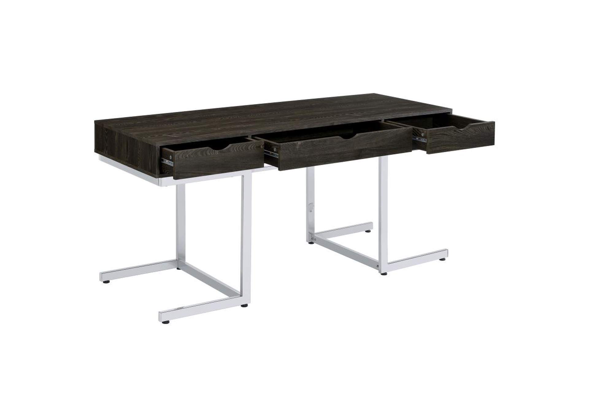 Noorvik 3-piece Writing Desk Set Dark Oak and Chrome image 5