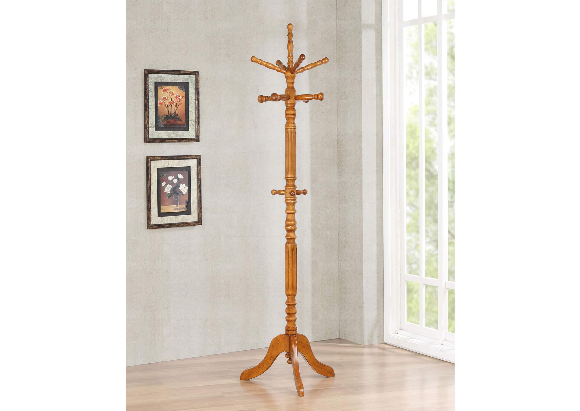 Achelle 11 Hook Freestanding Coat Rack Hanger Golden Brown