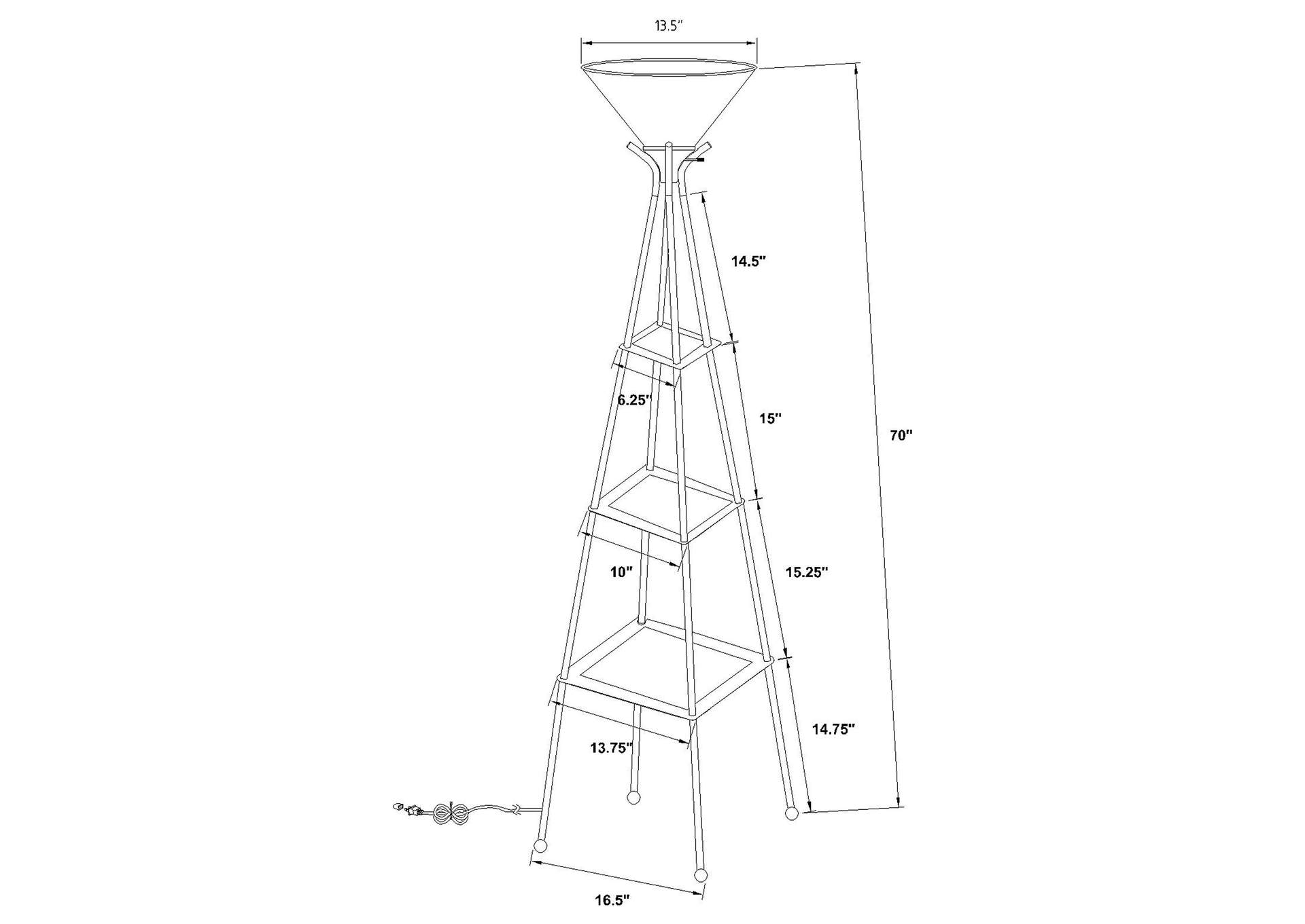 Gianni 70-inch 3-shelf Frosted Torchiere Floor Lamp Black image 4