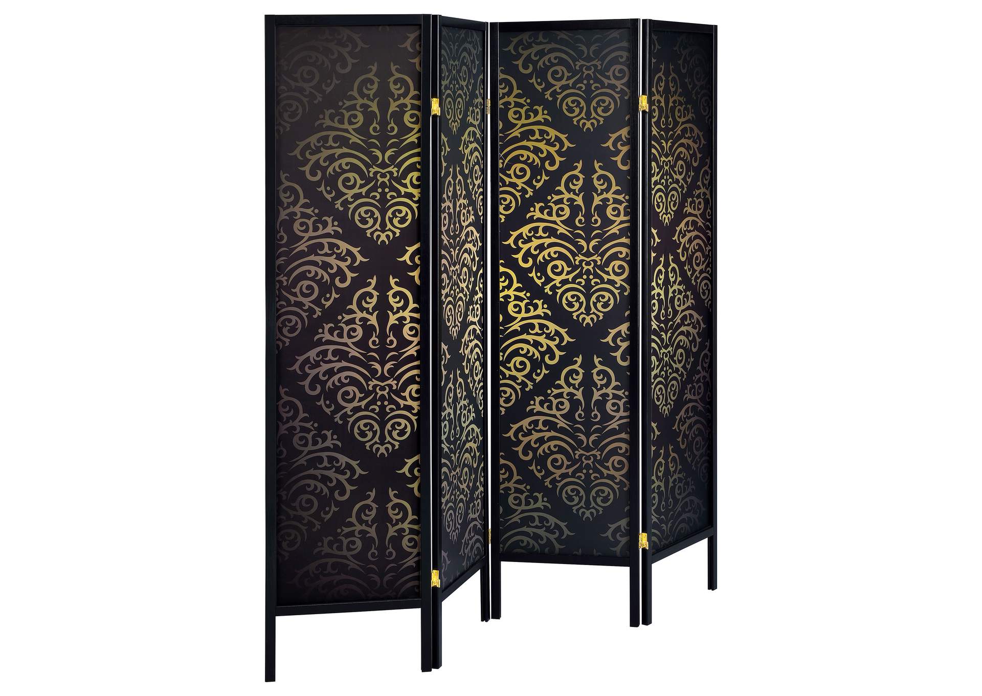 Haidera 4-Panel Room Divider Folding Screen Black Damask