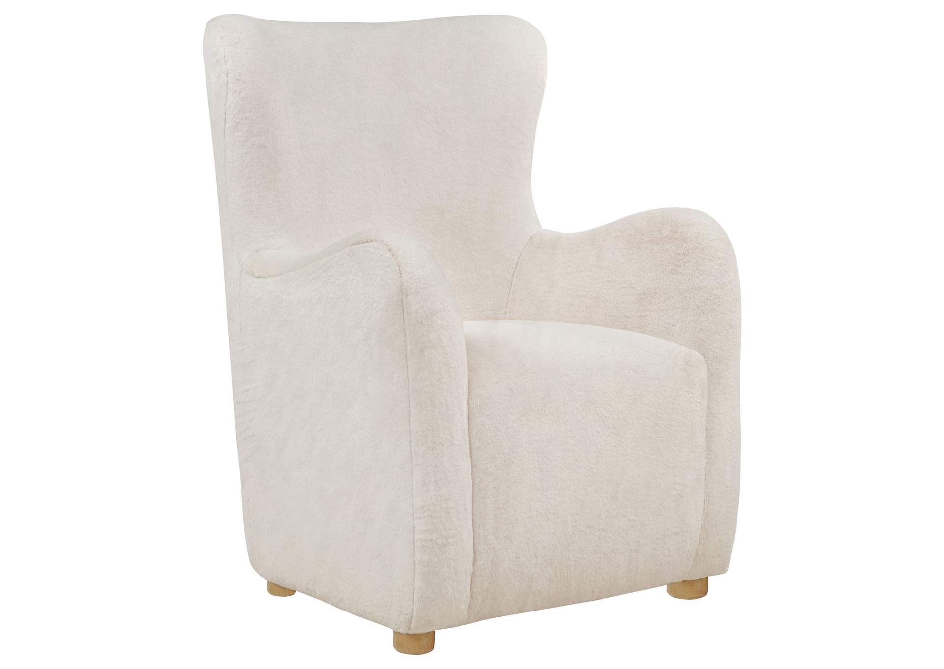 Thornton Faux Fur Upholstered Wingback Lounge Accent Chair Ivory image 1