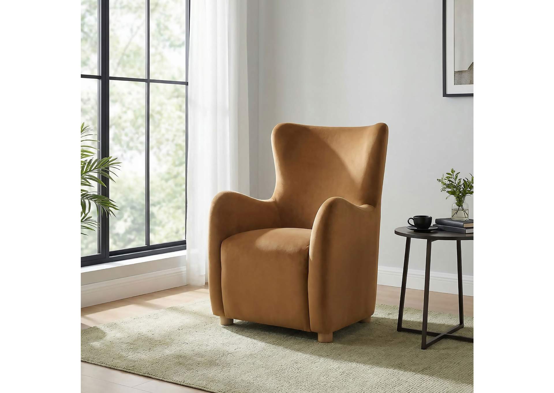 Thornton Velvet Upholstered Wingback Lounge Accent Chair Cognac image 3