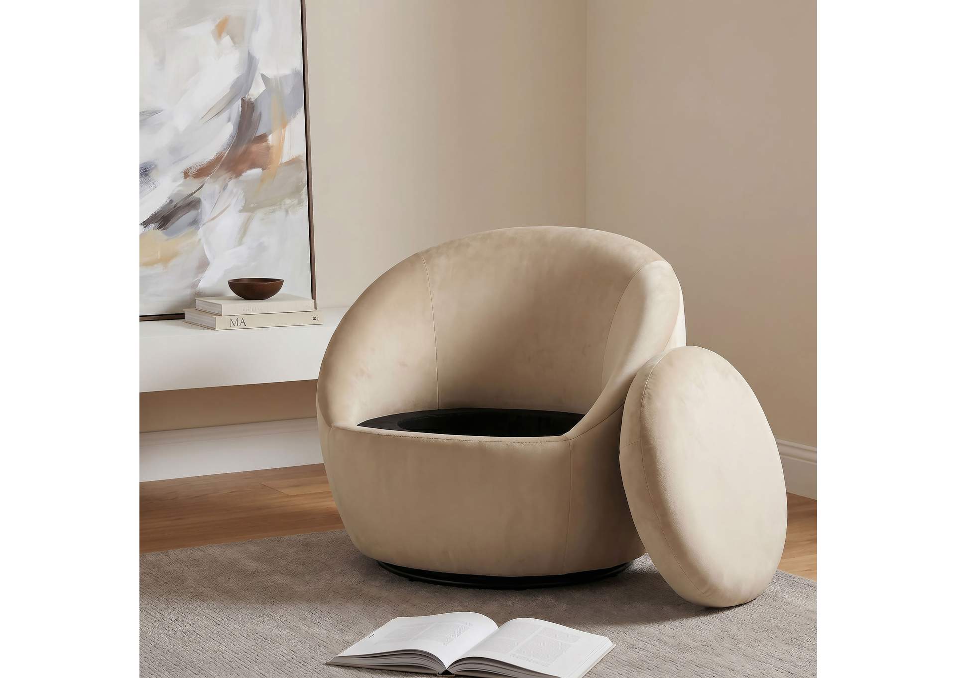 Myernick Velvet Upholstered Swivel Accent Chair Camel image 4