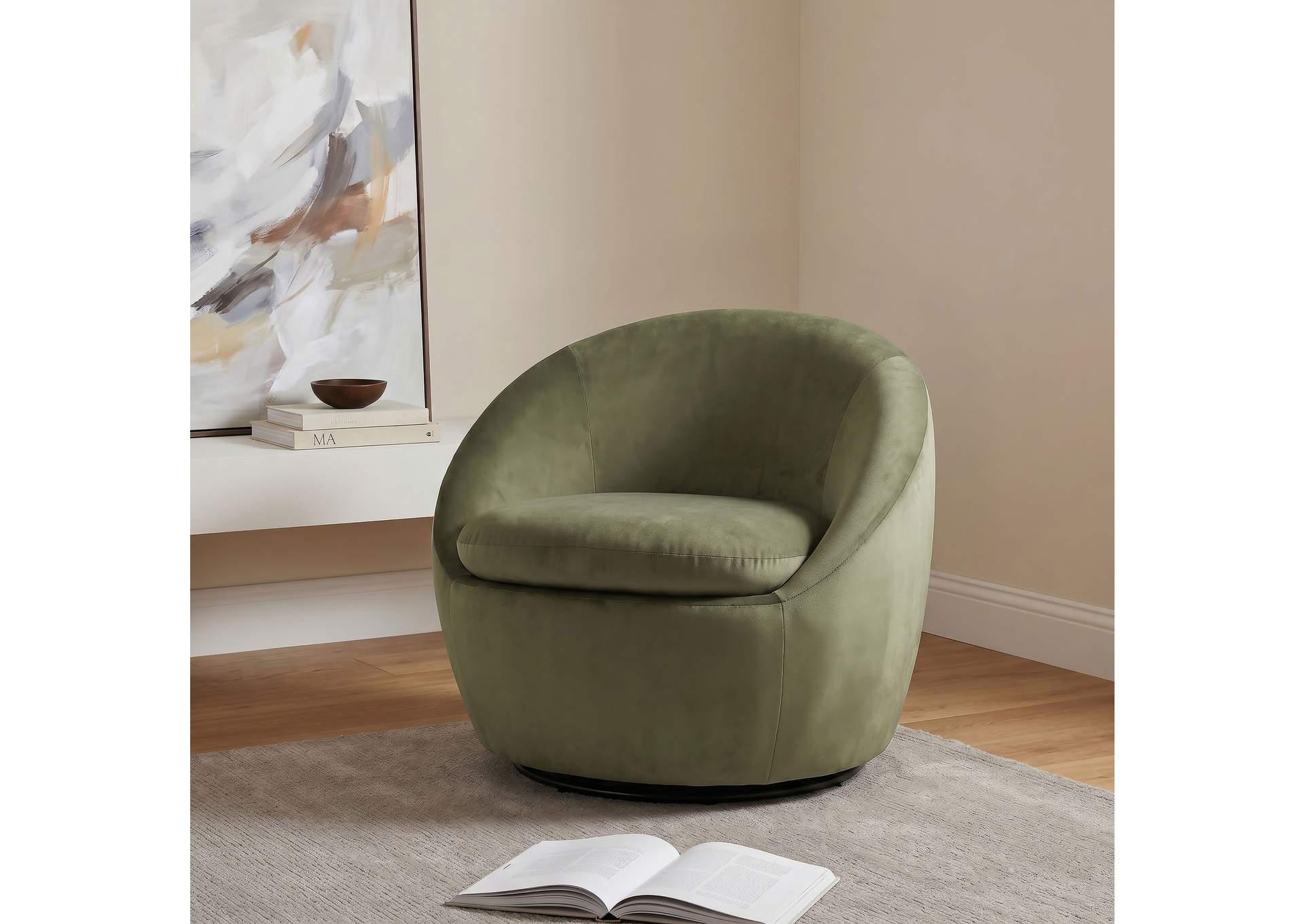 Myernick Velvet Upholstered Swivel Accent Chair Olive image 3