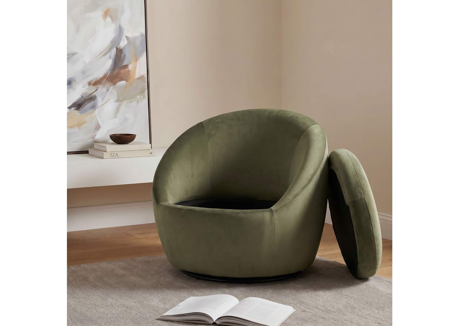 Myernick Velvet Upholstered Swivel Accent Chair Olive image 4