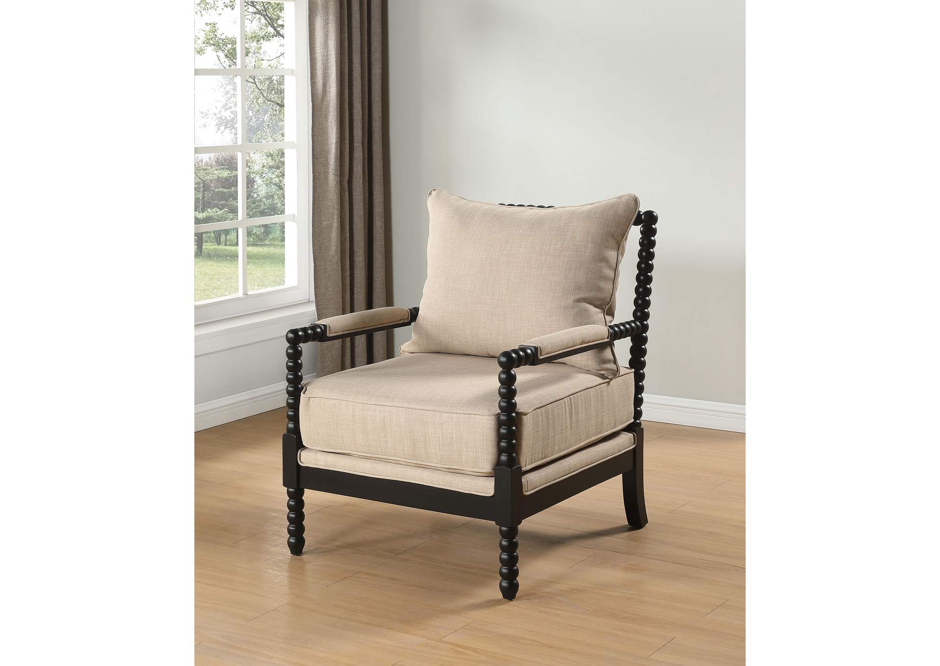 Blanchett Upholstered Bobbin Accent Chair Beige and Black image 3