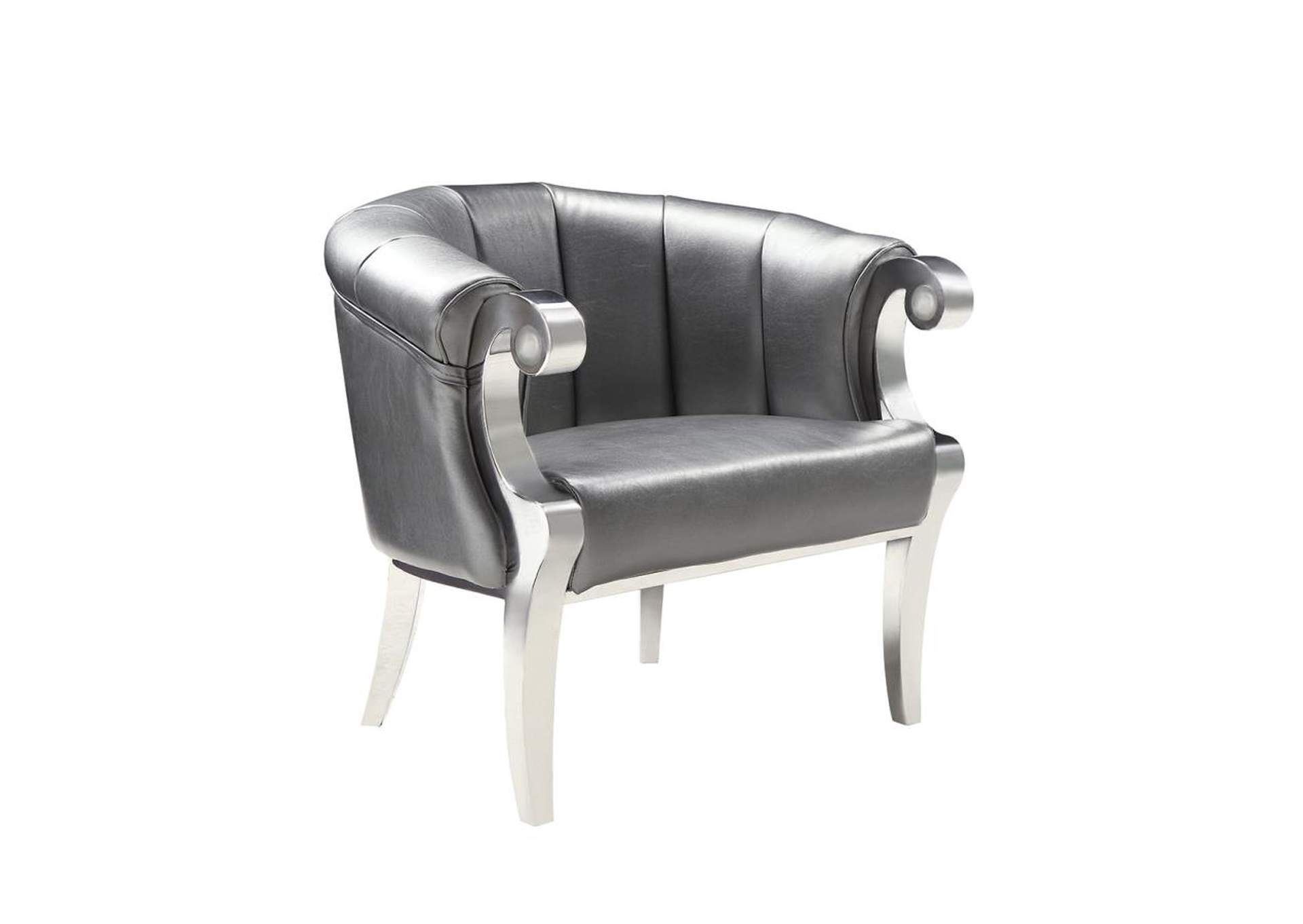 Accent Chair with Scroll Armrests Grey and Chrome, image size:1920x1361